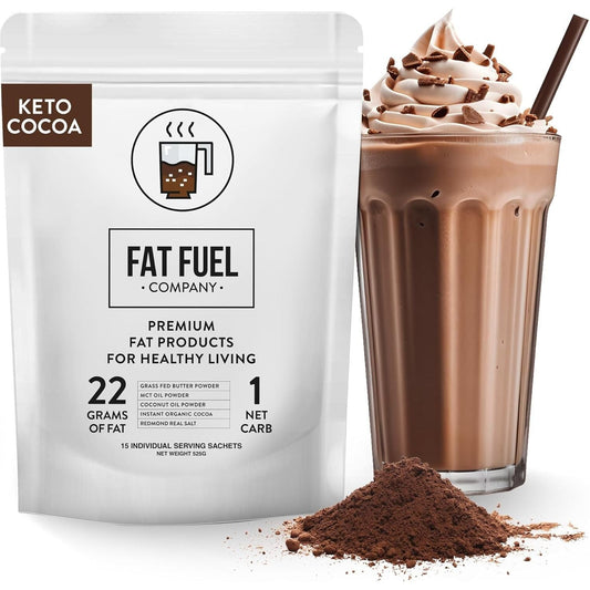 Fat Fuel Keto Cocoa 22G Premium Fats -  Instant Organic Cocoa, One Net Carb, a True Meal Replacement - 15 Servings