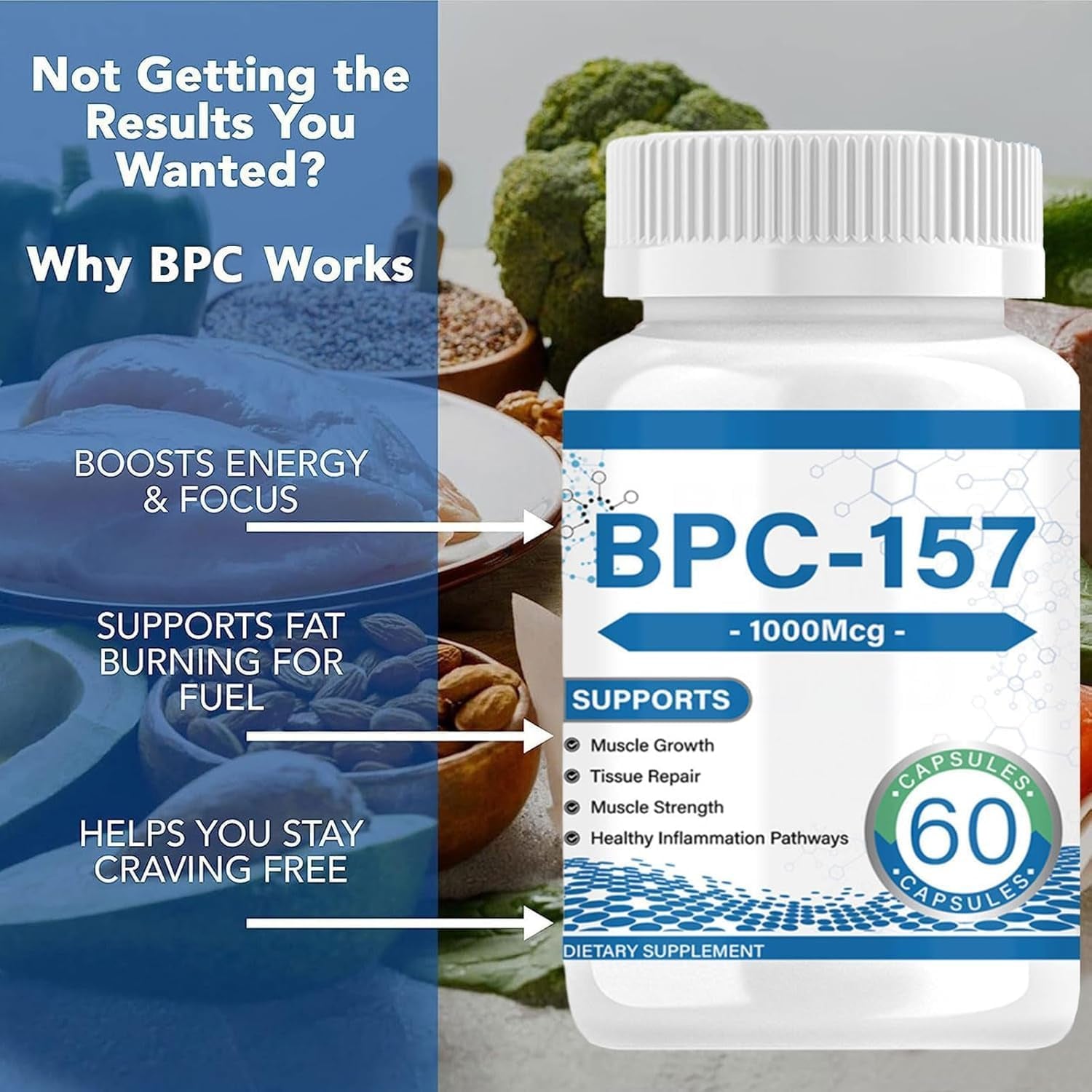 BPC-157 for Muscle & Workout Recovery for Faster Recovery, Non-Gmo Protective Compound,1000Mcg (60 Count)
