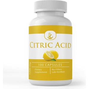 PURE ORIGINAL INGREDIENTS Citric Acid, (100 Capsules)  Lab Verified
