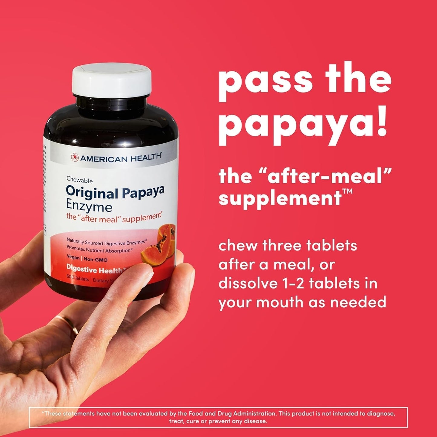 American Health Original Papaya Digestive Enzyme Chewable Tablets - (600 Count/200 Servings)