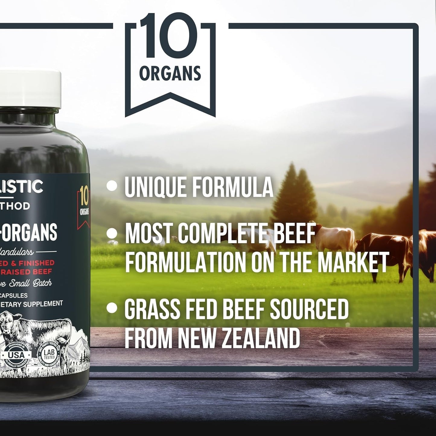 Beef Organ Supplement Grass Fed Complex for Men and Women - 10 Carnivore Meat Proprietary Blend - 180 Caps