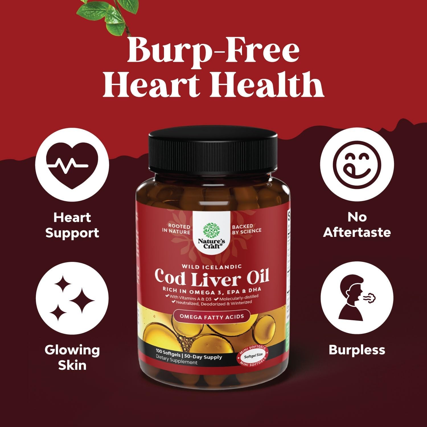 Icelandic Cod Liver Oil Softgels - Wild Caught EPA DHA Omega 3 Fish Oil 1000Mg per Serving
