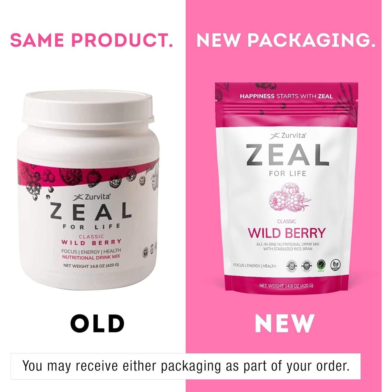 Zurvita - Zeal for Life 30-Day Wellness Bag - Nutritional Supplement for Vitality, Immunity, and Wellness - 420 Grams Wild Berry (Classic)