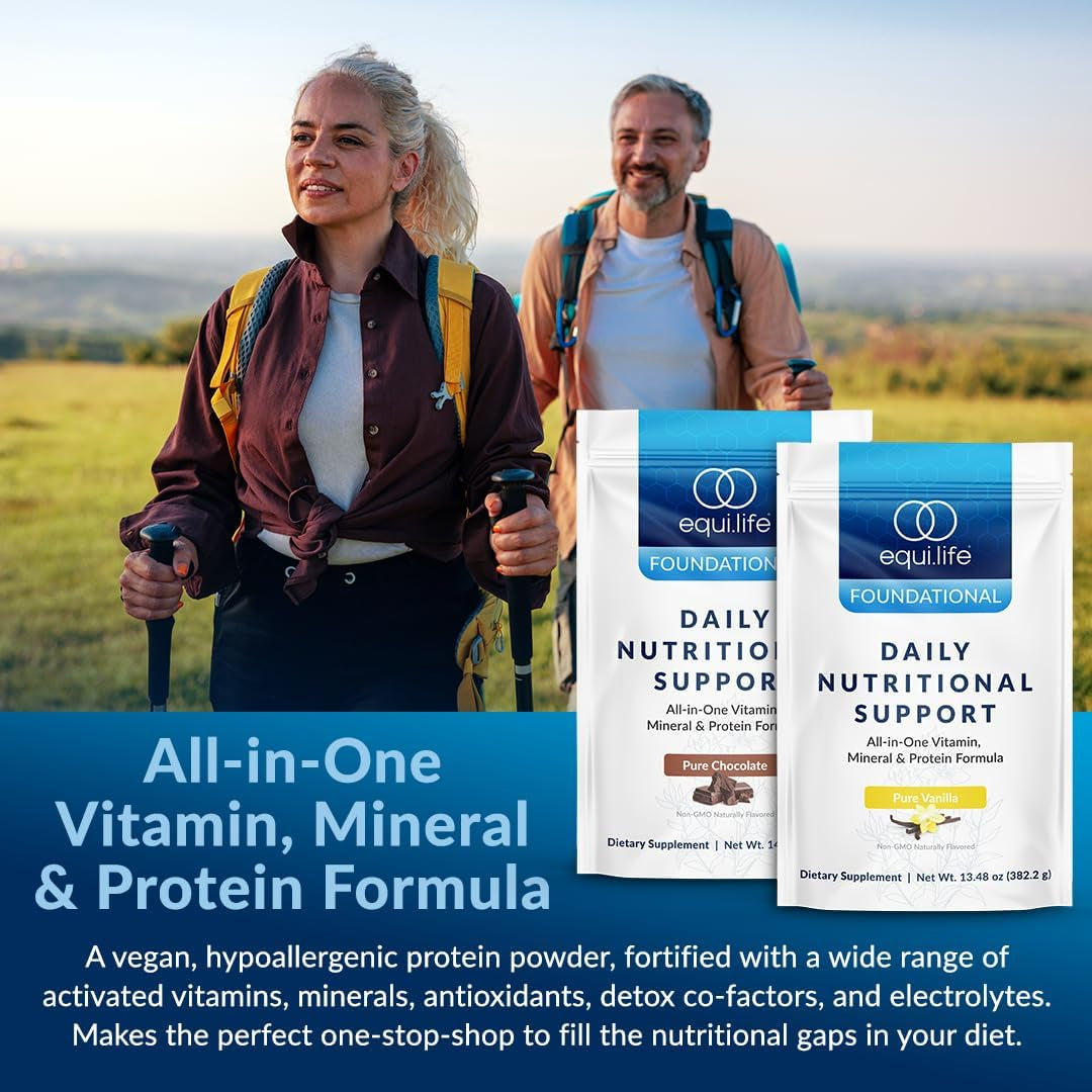 Equilife - Daily Nutritional Support, Organic and Plant Based Protein Powder, All-In-One Multivitamin (Pure Chocolate,14 Servings Tub)