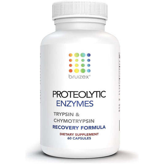 Bruizex Proteolytic Enzymes| Trypsin & Chymotrypsin Recovery Supplement for Tissue Trauma, Bruising, Swelling 60 Caps