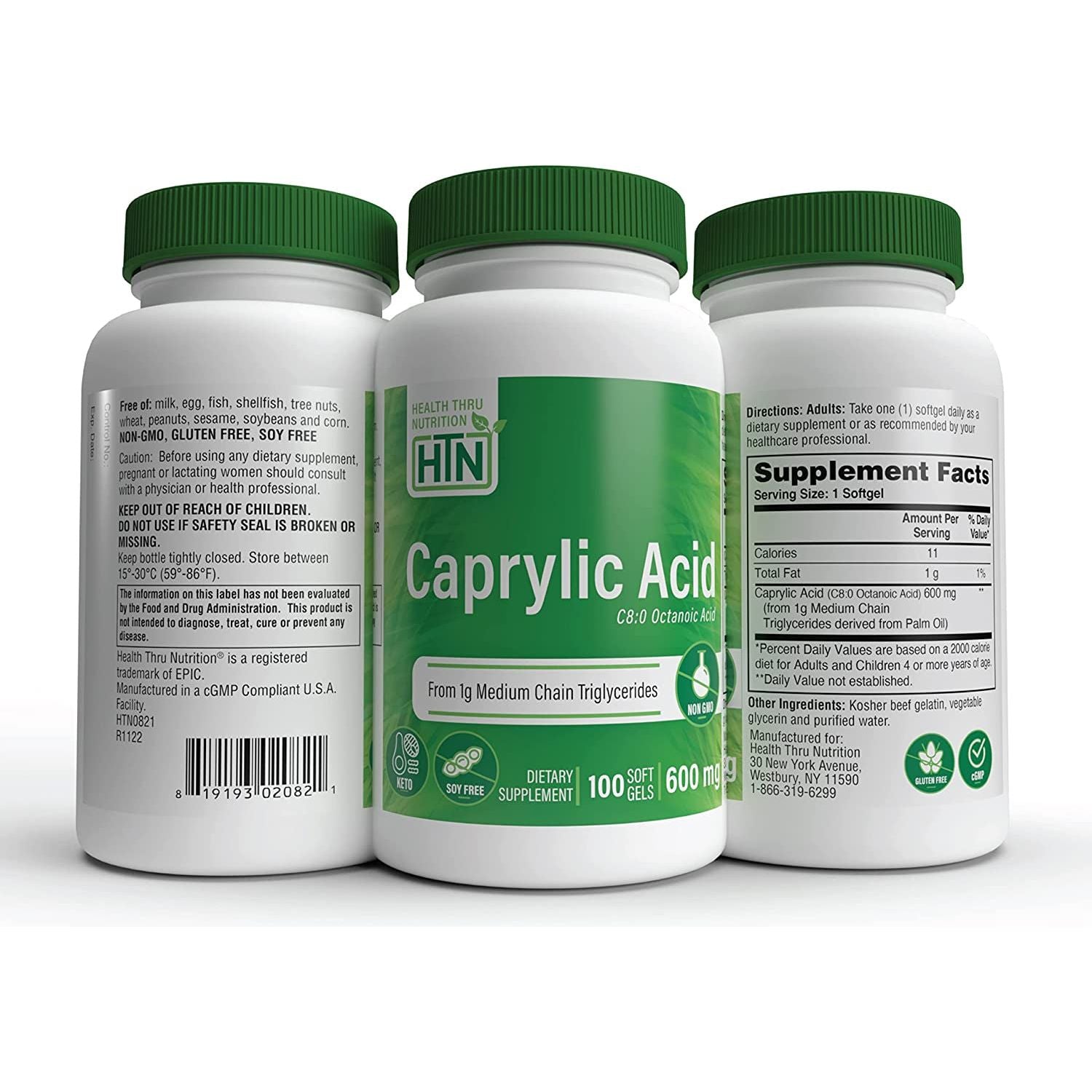 Health Thru Nutrition Caprylic Acid 600Mg 100 Softgels | Support Healthy Digestive and Intestinal Health 