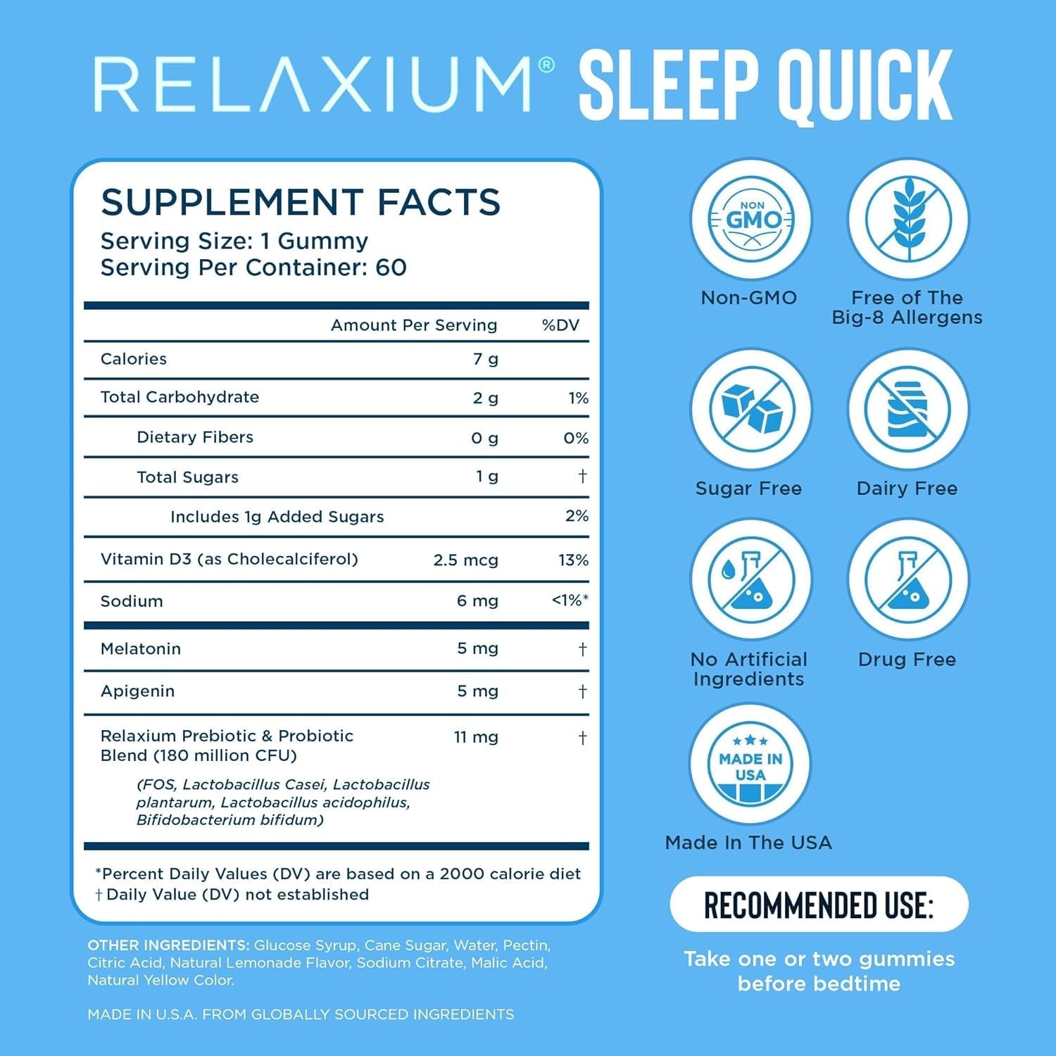 Relaxium Sleep Quick Gummy Sleep Aid Support 5 Mg Melatonin 60 Gummies