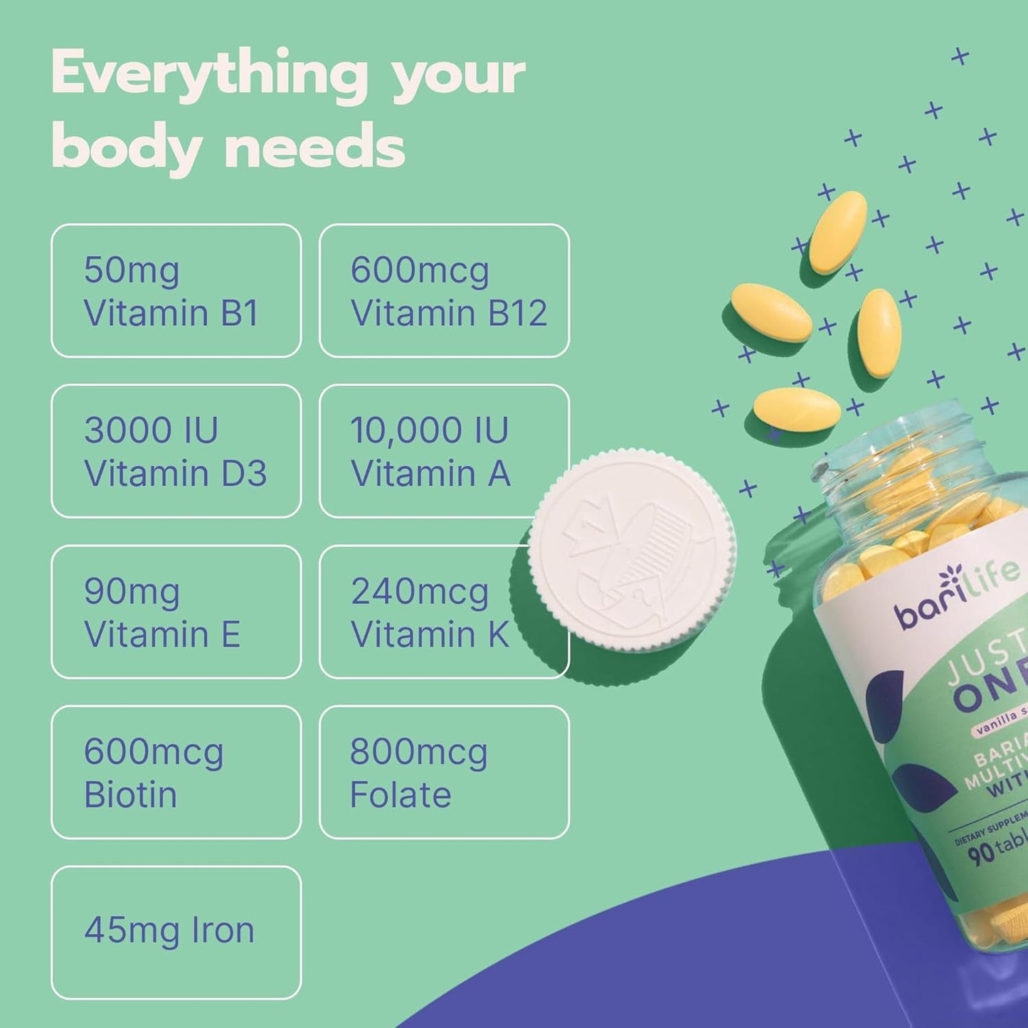 Just One - Once Daily Bariatric Multivitamin with Iron, 90 Count for Gastric Sleeve and Gastric Bypass