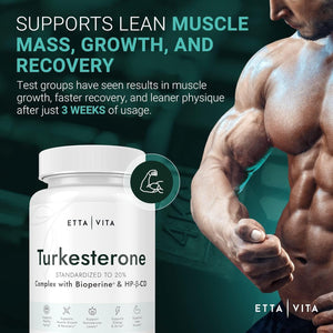 Potent Turkesterone Supplement - Supports Energy, Lean Muscle Growth, Recovery and Stamina, Vegan (60Count)