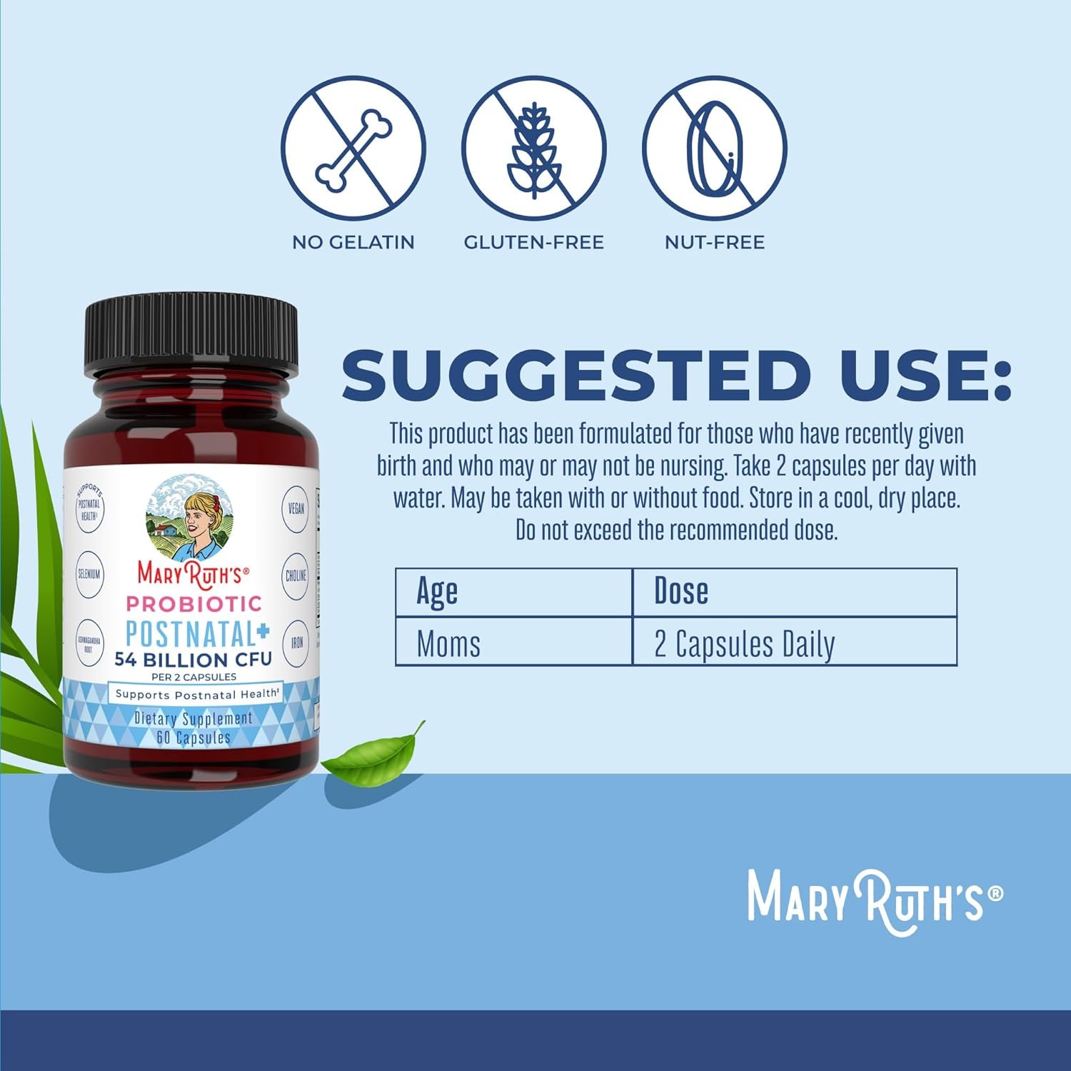 Maryruth Organics Postnatal Probiotics for Breastfeeding Women | 54 Billion CFU | Non-Gmo | Vegan | 30 Servings