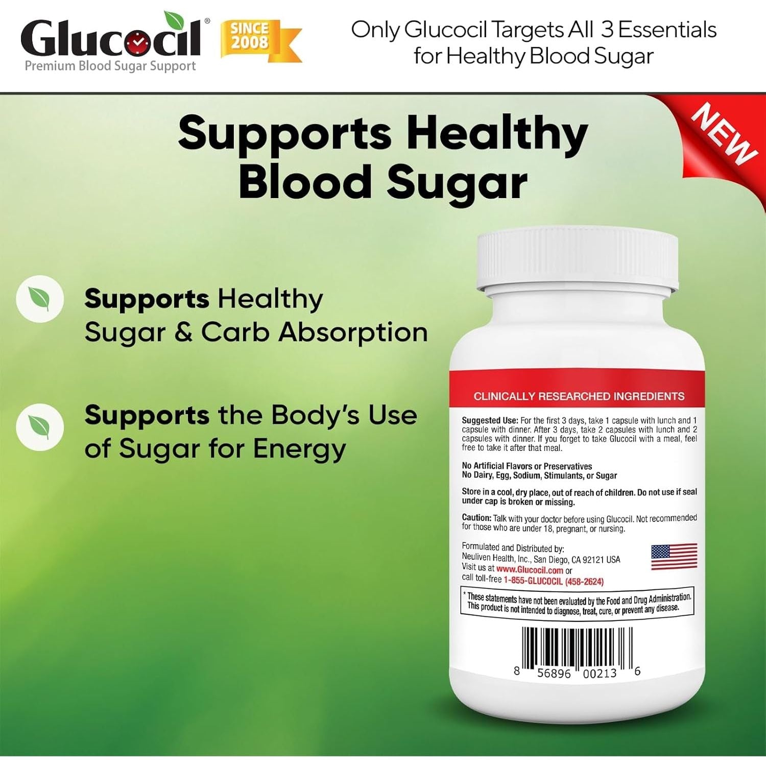 Glucocil - Premium Blood Sugar Support - Supports the 3 Essentials for Healthy Blood Sugar