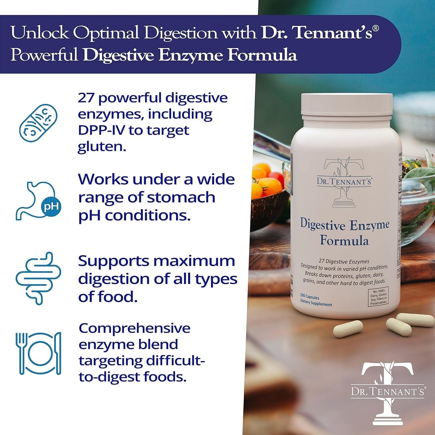 Dr Tennant'S - GERD, Heartburn & Acid Reflux Relief - Digest Foods Properly for Gut Health, Bloating Relief - 200 Count
