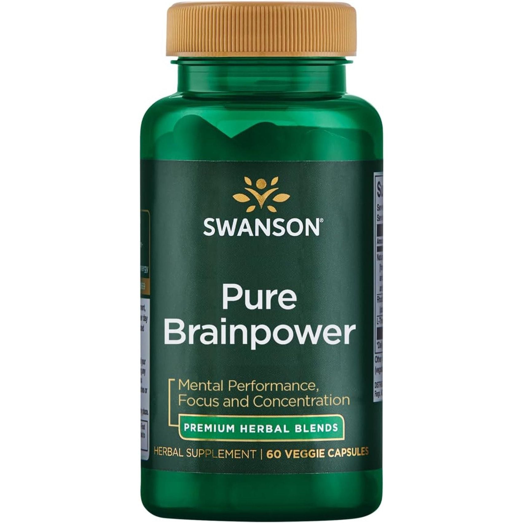 Swanson Pure Brainpower Brain Health Cognitive Memory Focus Support 60 Veggie Capsules