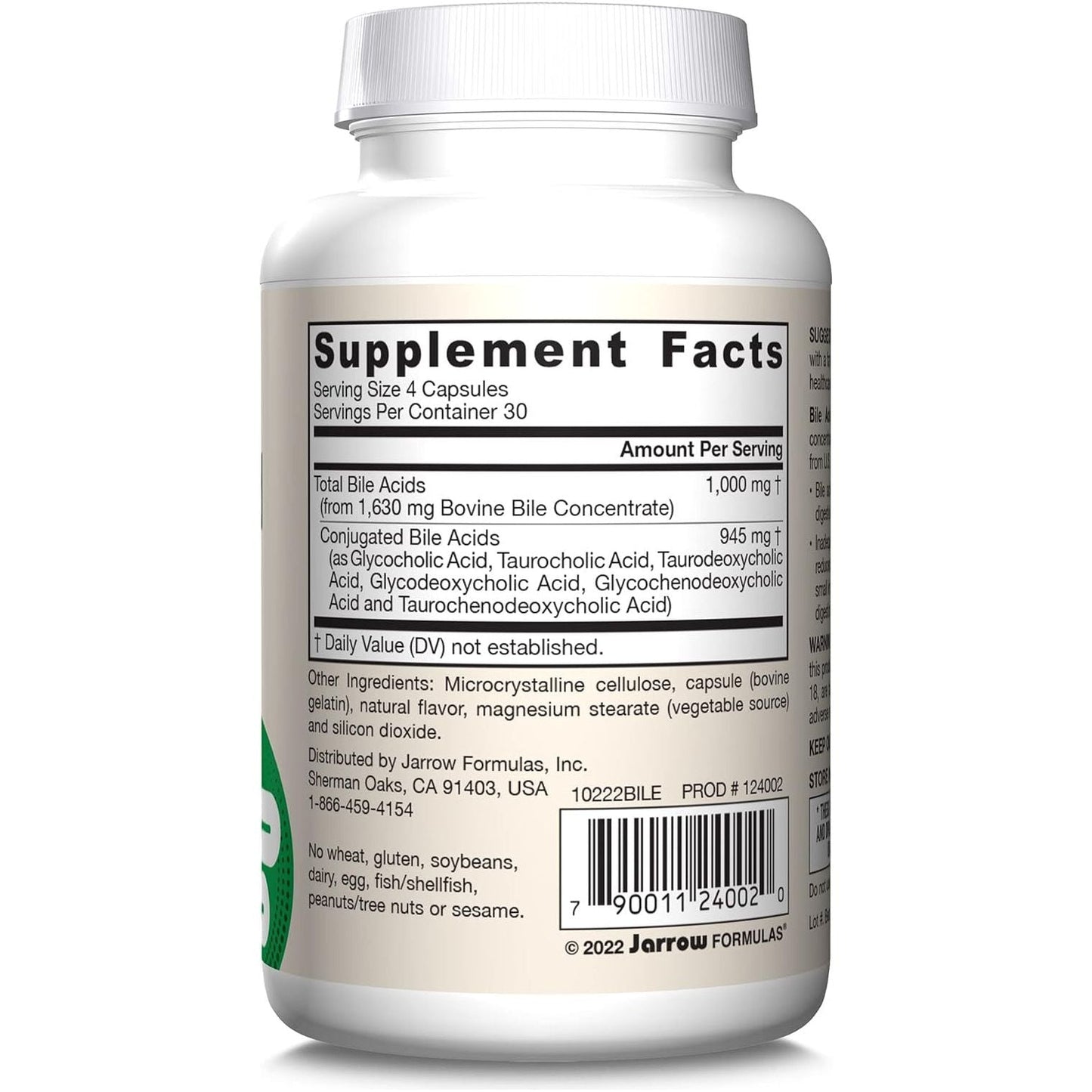 Jarrow Formulas Bile Acid Factors 1000 Mg for Digestion Support and Absorption of Fats & Fat-Soluble Nutrients, 120 Capsules