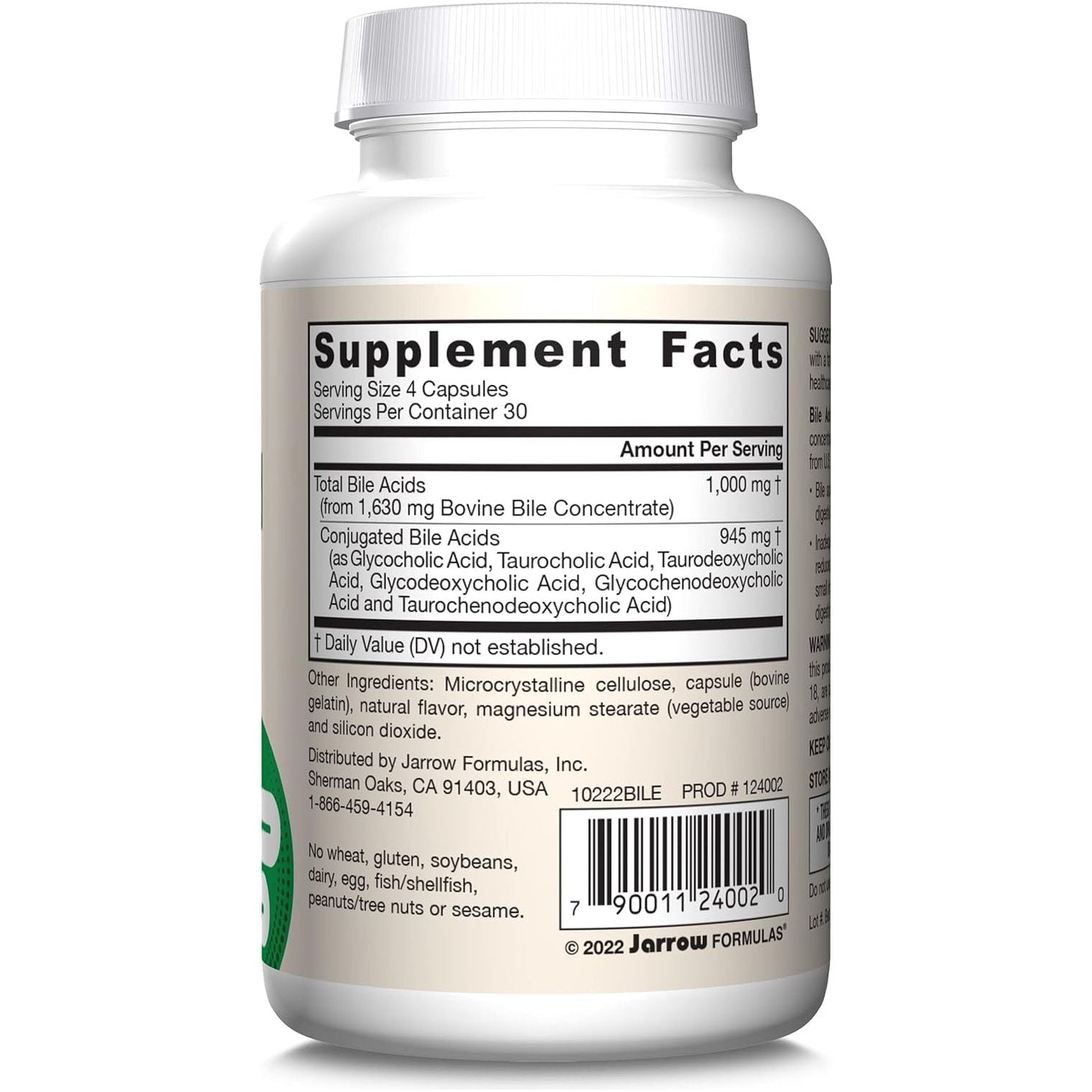 Jarrow Formulas Bile Acid Factors 1000 Mg for Digestion Support and Absorption of Fats & Fat-Soluble Nutrients, 120 Capsules