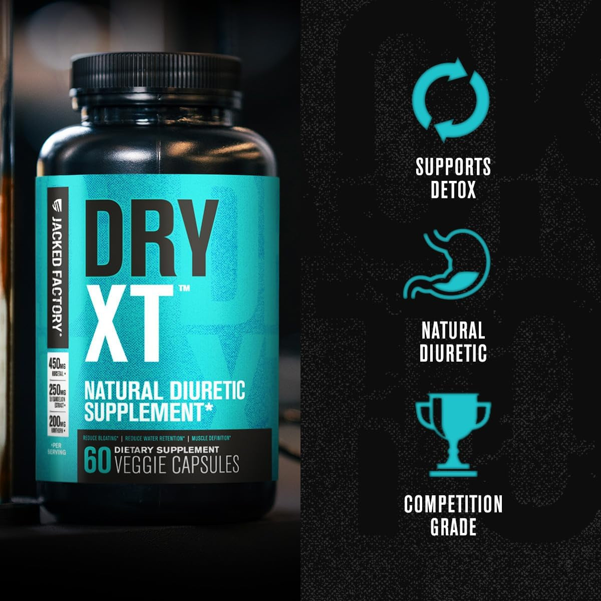 Jacked Factory Dry-Xt Diuretic Water Pills -  Reduces Water Retention & Bloating 60 Capsules