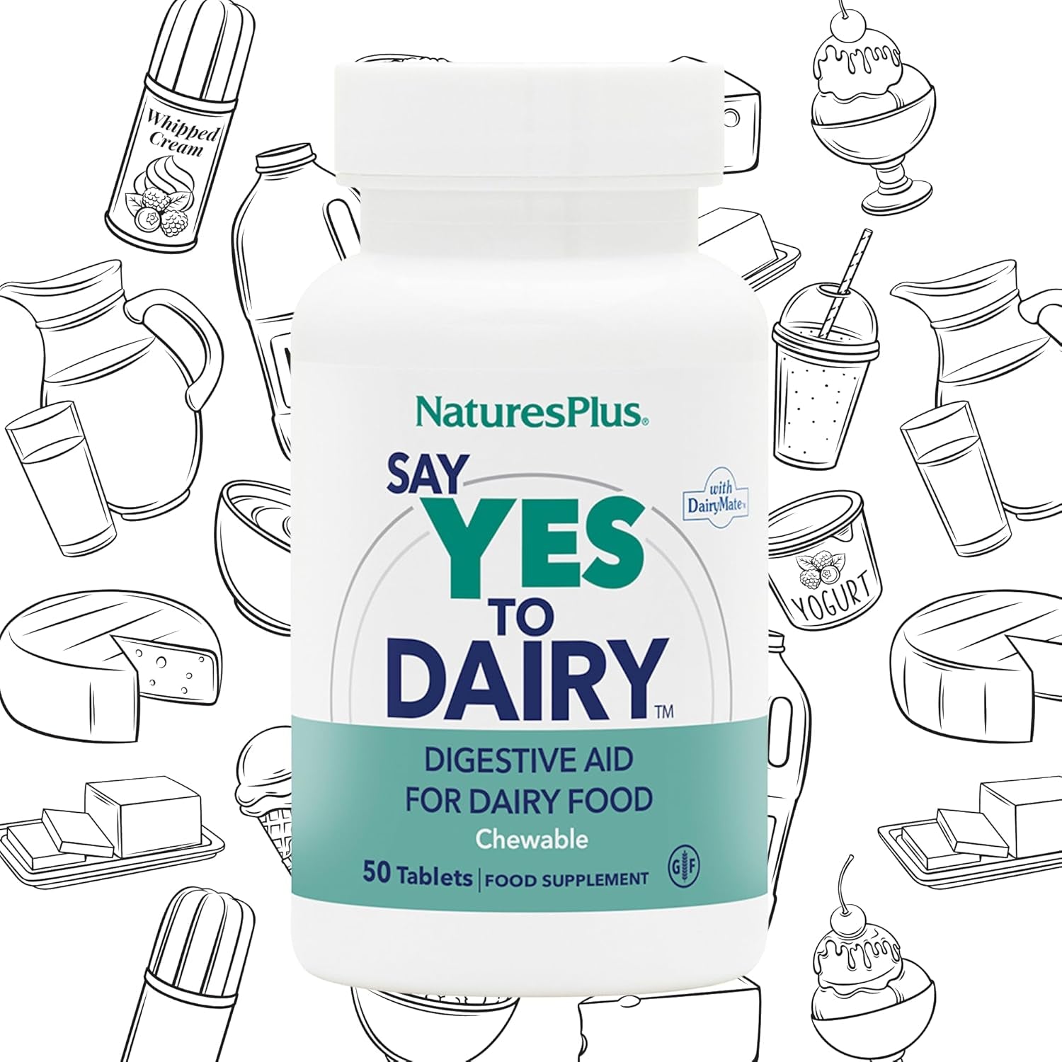NaturesPlus Say Yes to Dairy - Maximum Strength Digestive Aid, Lactose Intolerance Relief  (50 Servings)