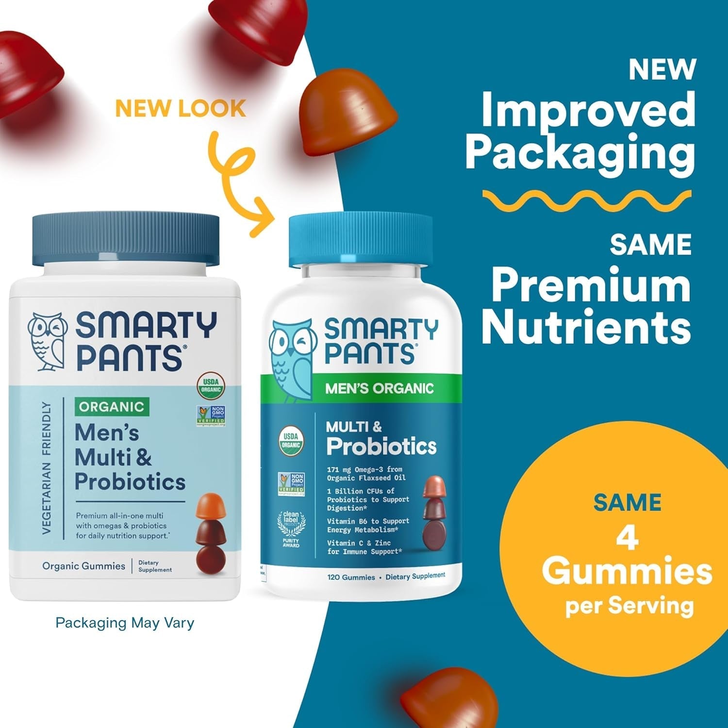 Smartypants Multivitamin for Men, Organic Gummies: Probiotics, for Immune Support, 120 Gummies (30 Day Supply)