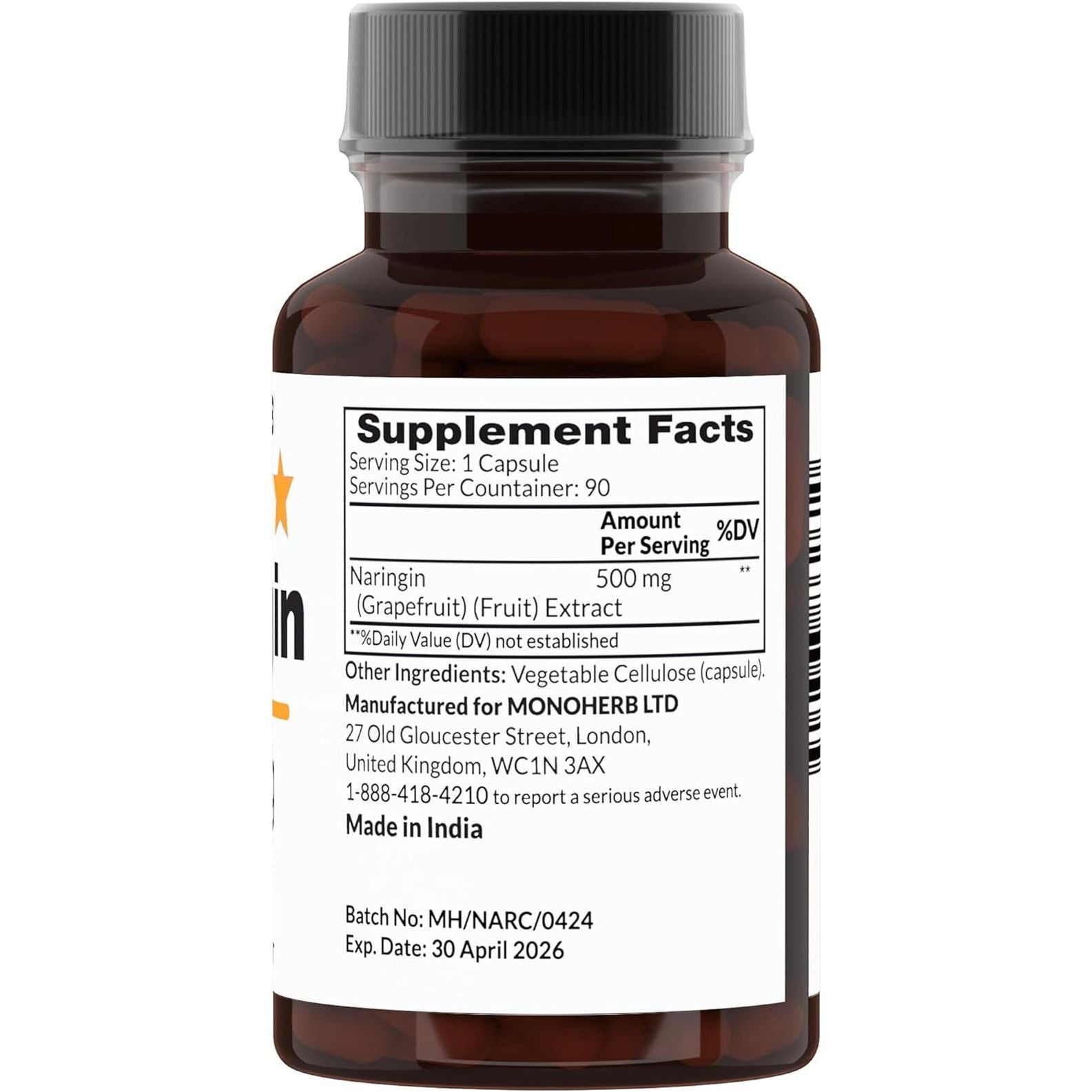 Naringin 500 Mg - 90 Veg Capsules - 90 Servings