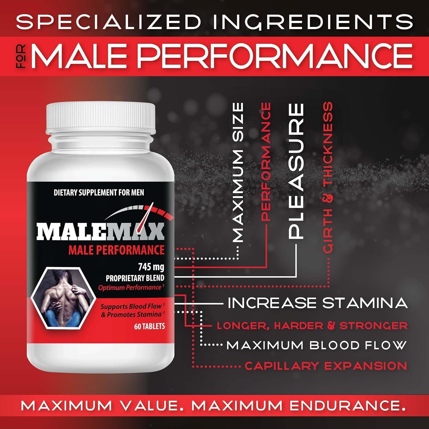 Perform- Male Supplement- Men Add 1-3 Inches Fast- All Natural, No Banned Substances- 60 Tablets