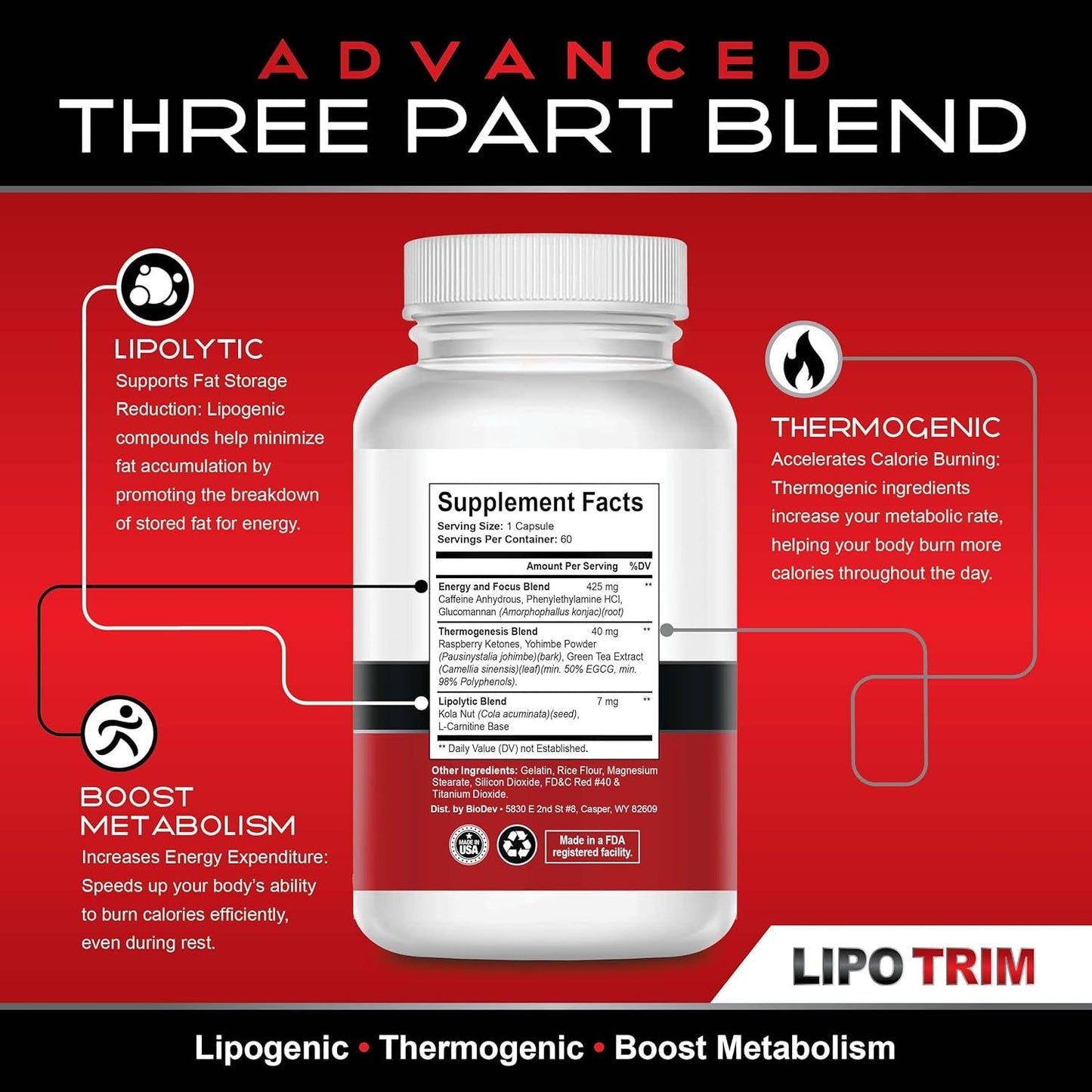 Lipo Trim- Advanced Lipogenic Thermogenic Diet Pills – Boost Energy, Enhance Focus, and Accelerate Fat Loss 60 Capsules