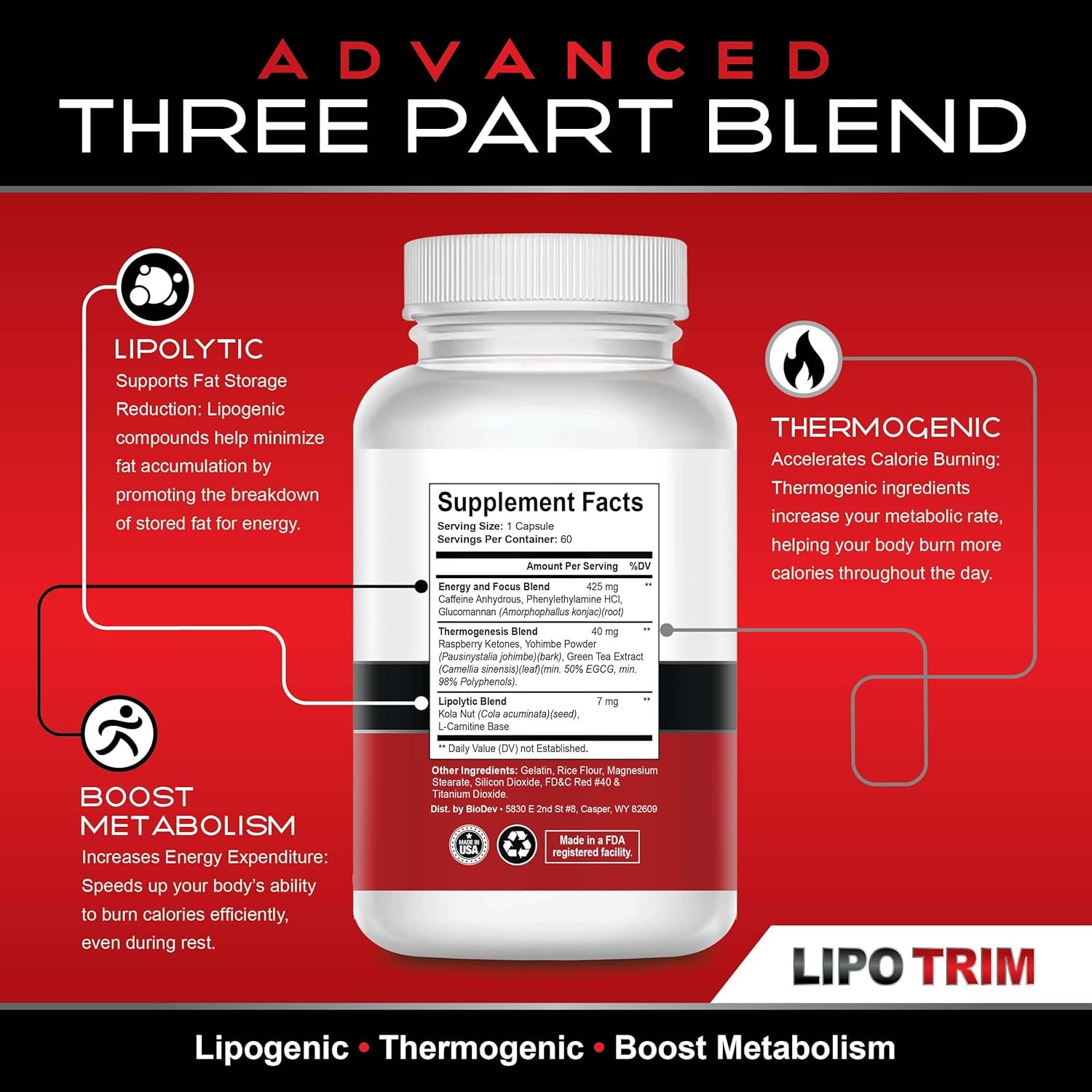Lipo Trim- Advanced Lipogenic Thermogenic Diet Pills – Boost Energy, Enhance Focus, and Accelerate Fat Loss 60 Capsules