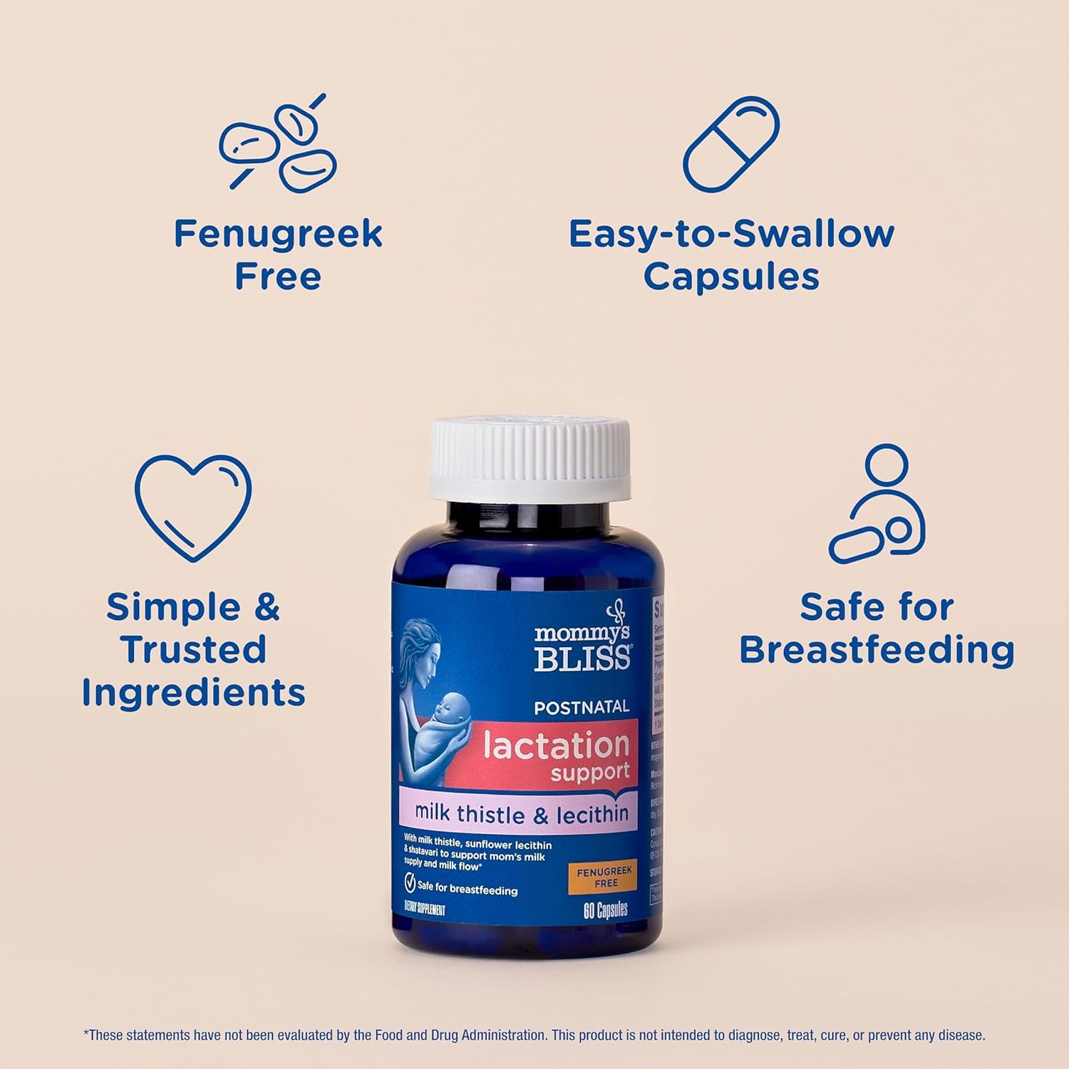 Mommy'S Bliss Postnatal Lactation Support, Contains Milk Thistle, Shatavari, and Lecithin (60 Capsules)