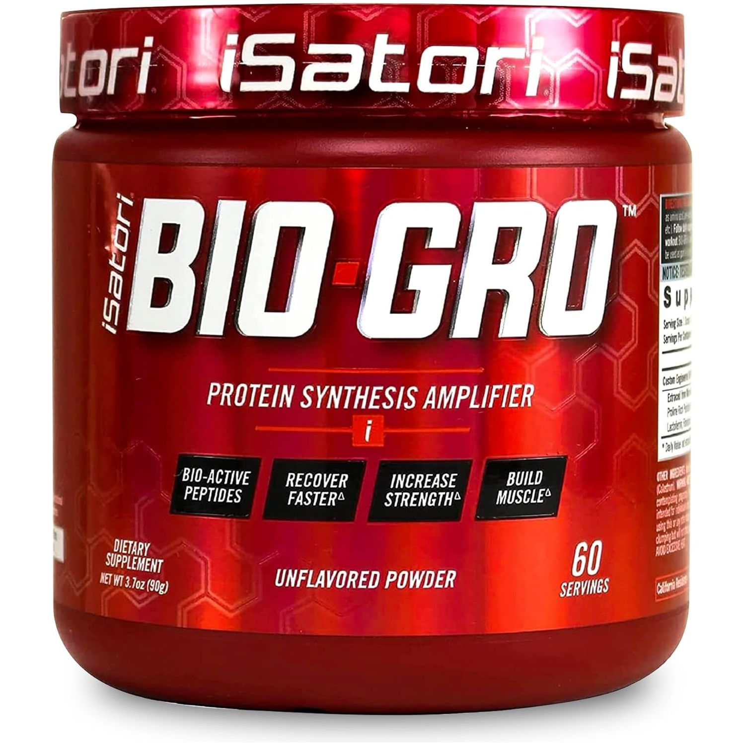 Isatori BIO-GRO Protein Synthesis Amplifier, for Muscle Recovery & Growth, Enhanced Stimulant Free Pre Workout & Colostrum Supplement with Bio-Active Peptides- Unflavored (60 Servings)