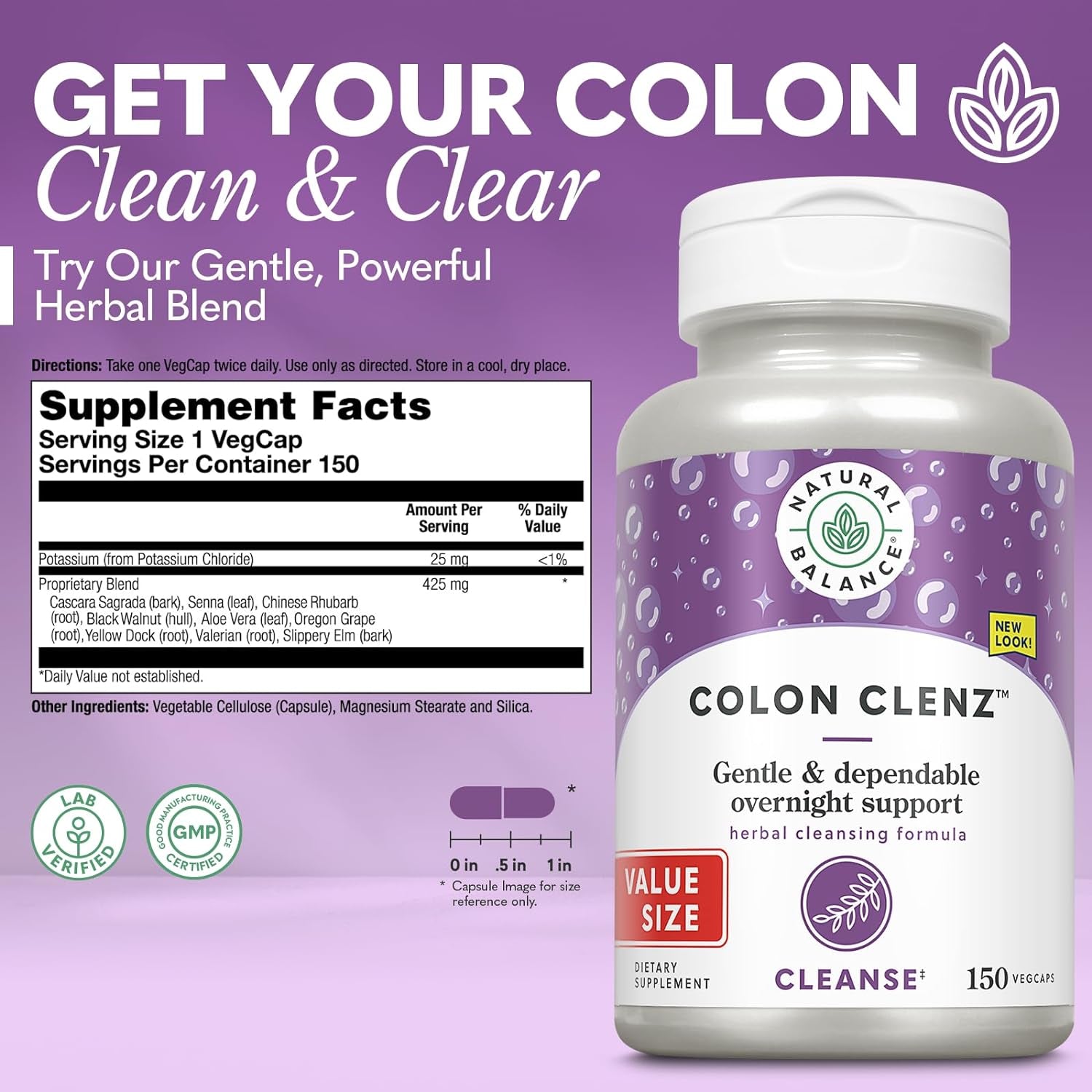 Natural Balance Colon Clenz | Herbal Colon Cleanse & Detox Supplement (150 CT)