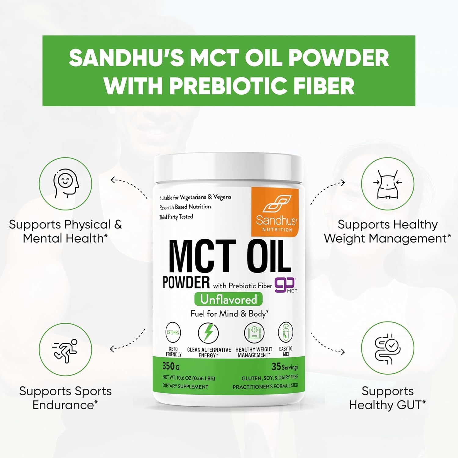 Sandhus’S MCT Oil Powder with Prebiotic Fiber| 35 Servings| Organic - 10.6 Oz