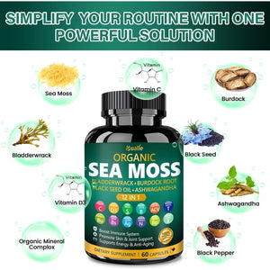 Organic Sea Moss Capsules for Immune System,Skin,Energy Support-60 Capsules