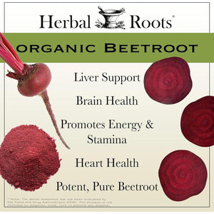 Herbal Roots Organic Beet Root Powder Capsules - 1,500Mg  - 60 Count Vegan Capsules - Certified USDA Organic