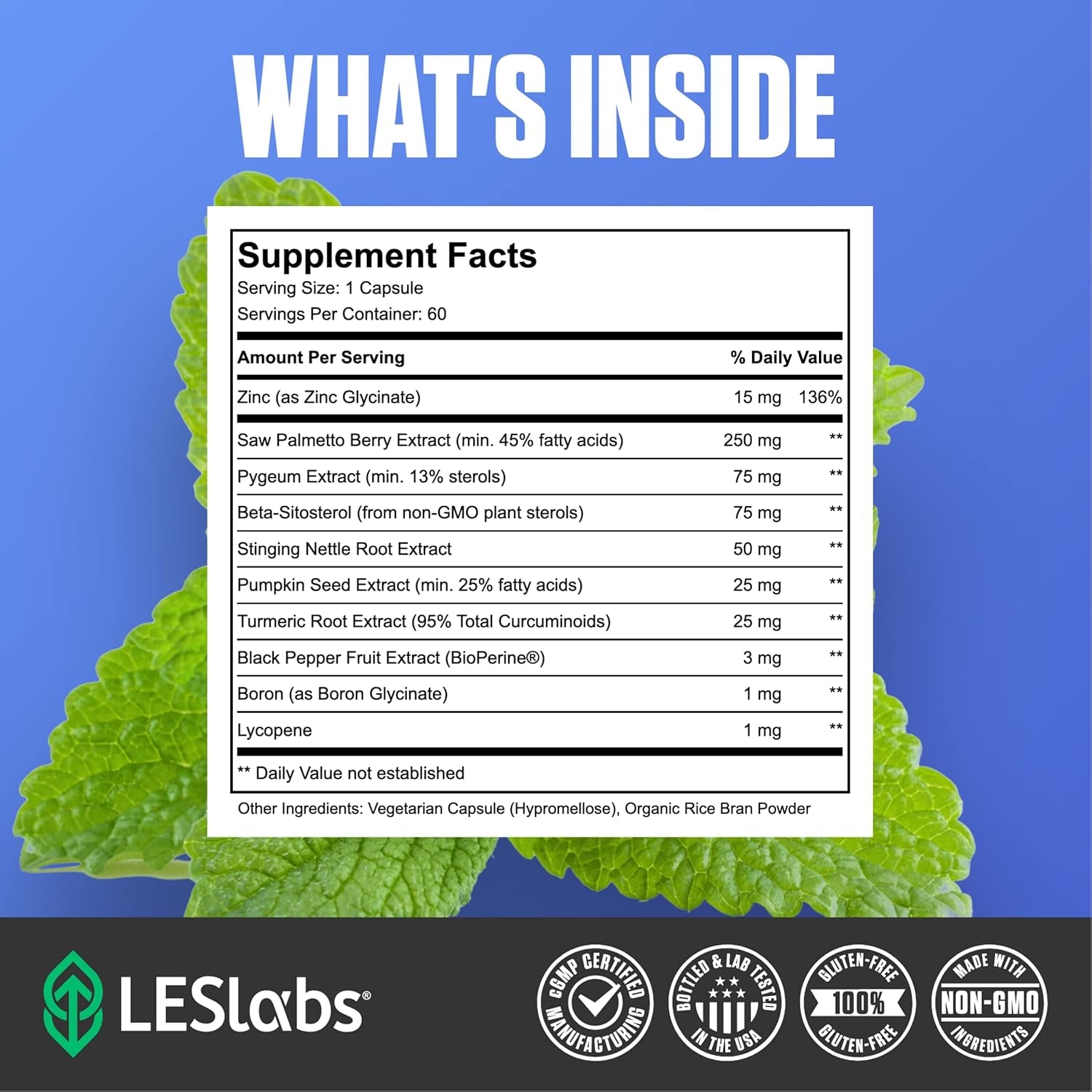 LES Labs Prostate Health – Prostate Support, Urinary Tract Health, Fewer Bathroom Visits & Improved Sleep – 60 Capsules