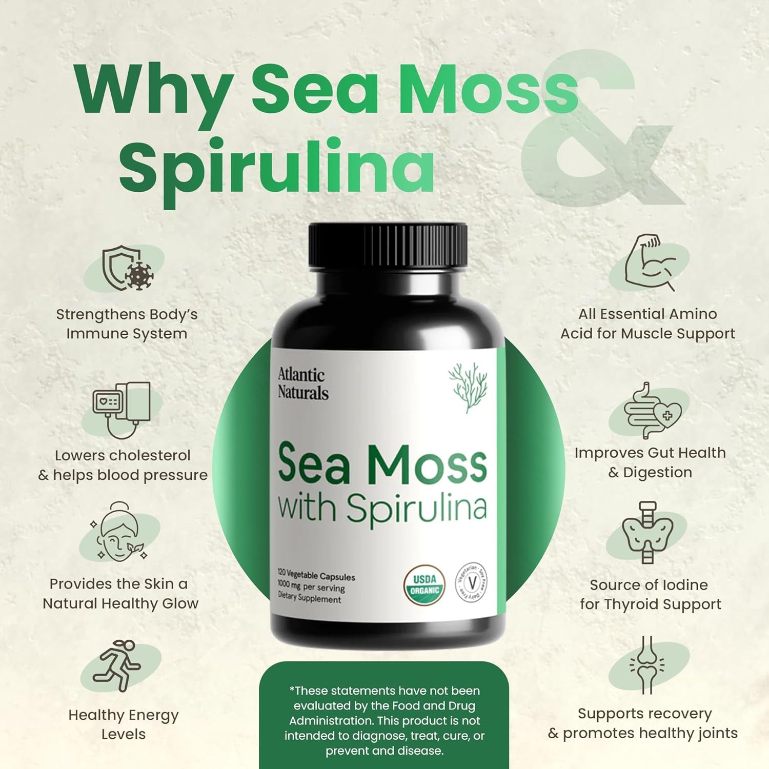 Atlantic Naturals Sea Moss with Spirulina Superfood Capsules (120 Ct)