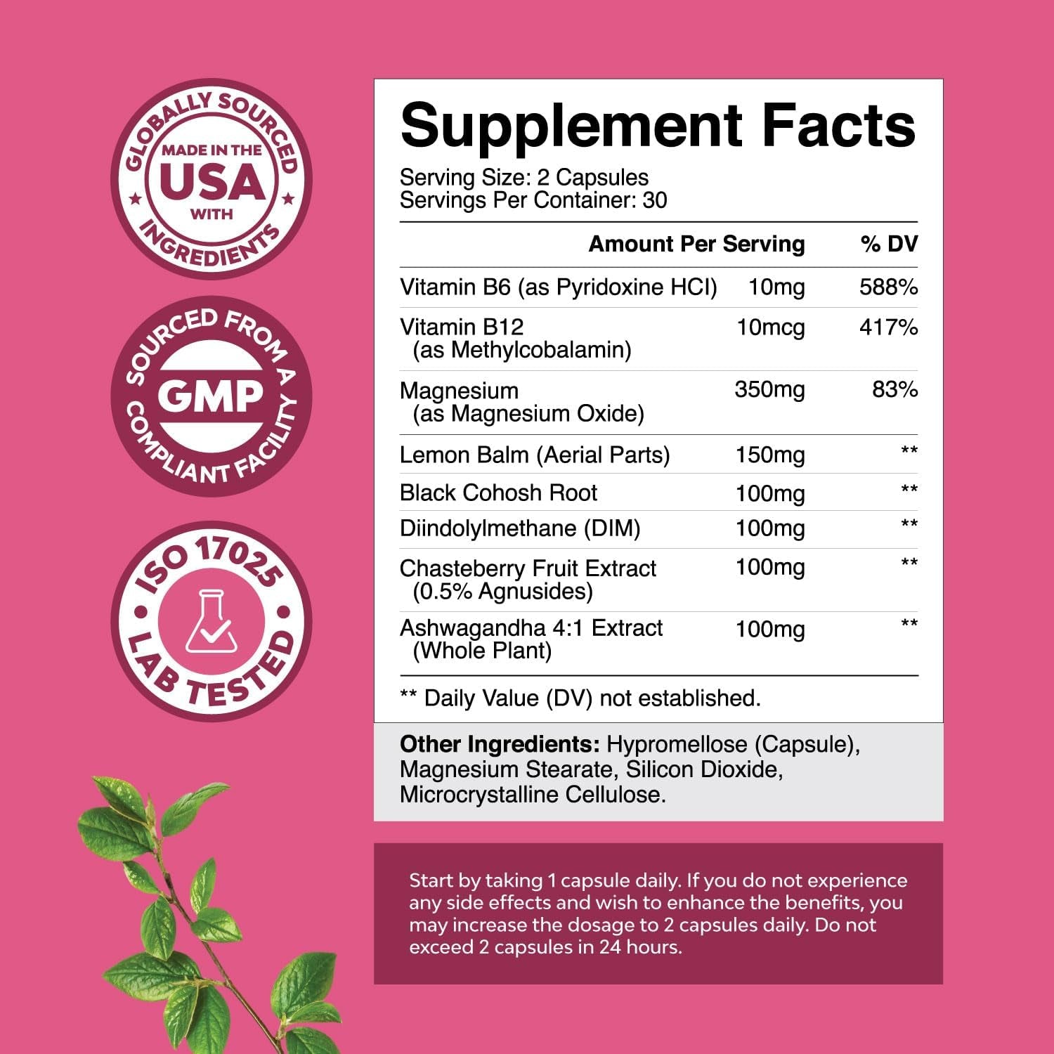 PMS Support Supplement for Women - for Period Cramps Relief, Menopause Bloating, Mood Swing – 60 Capsules