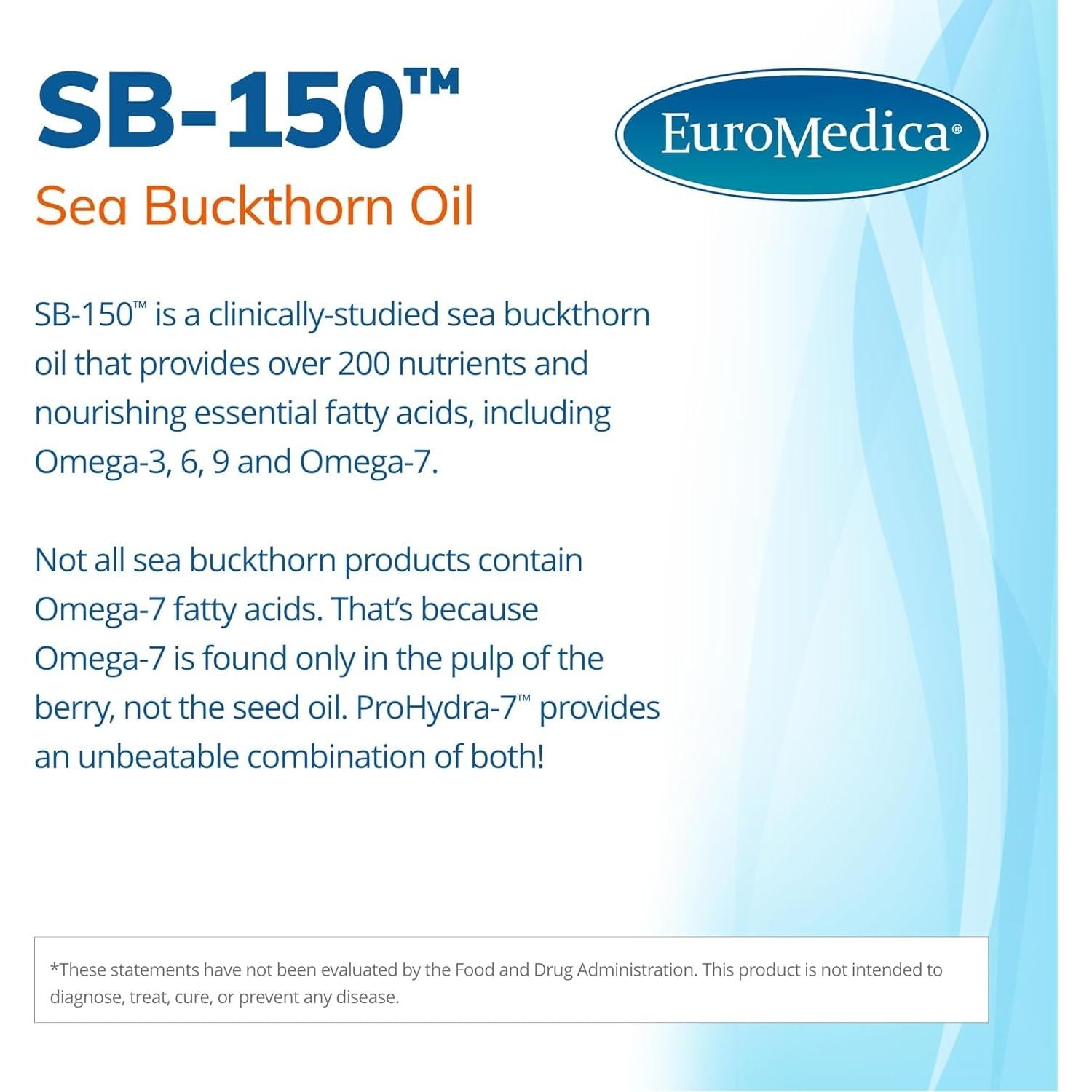 Euromedica Prohydra-7 - Skin Health Support Supplement with Omega-7 Sea Buckthorn Oil - 60 Softgels