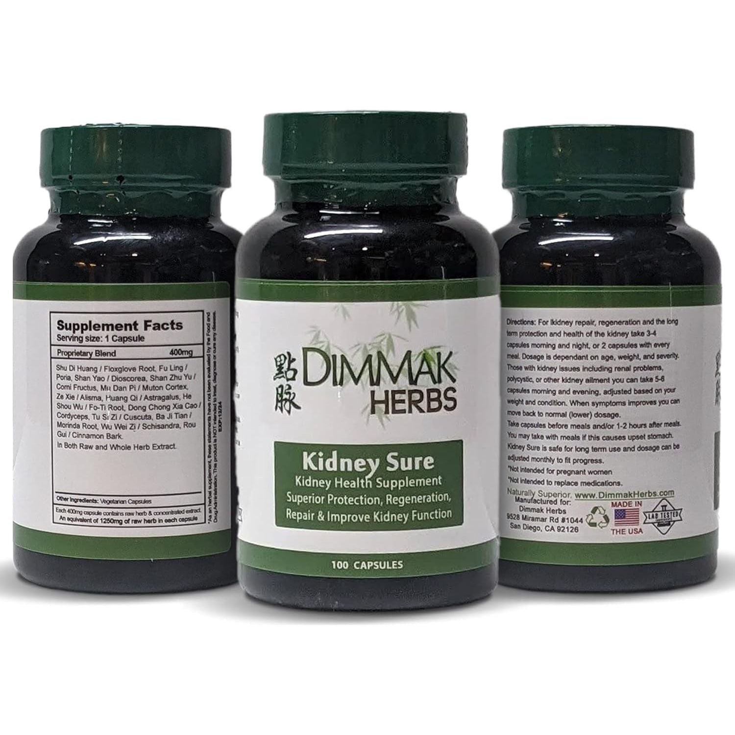 Dimmak Herbs Certified Organic Kidney Sure Health Supplement – 100 Caps 400Mg