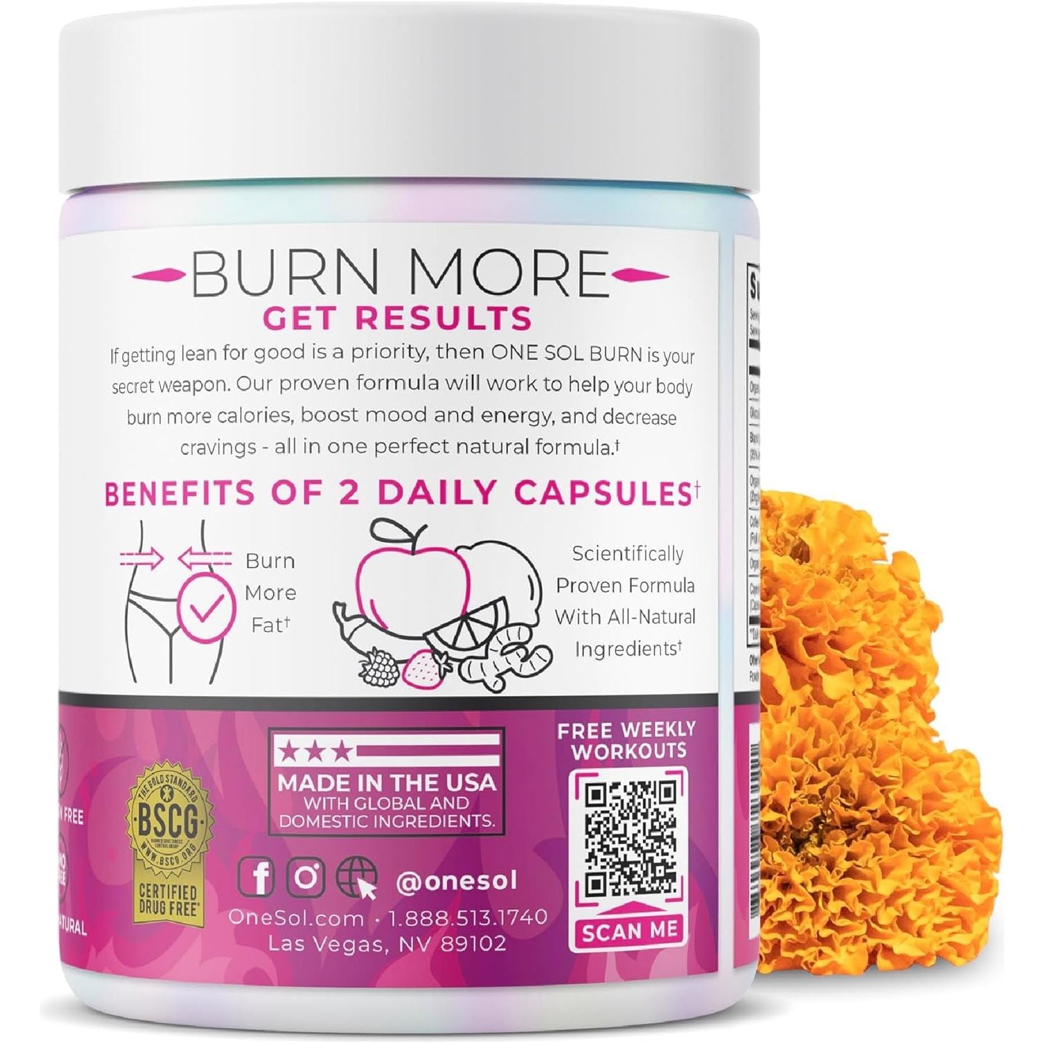 One Sol Fat Burner for Women, Natural Metabolism Booster, Burn More Calories, Boost Energy & Mood