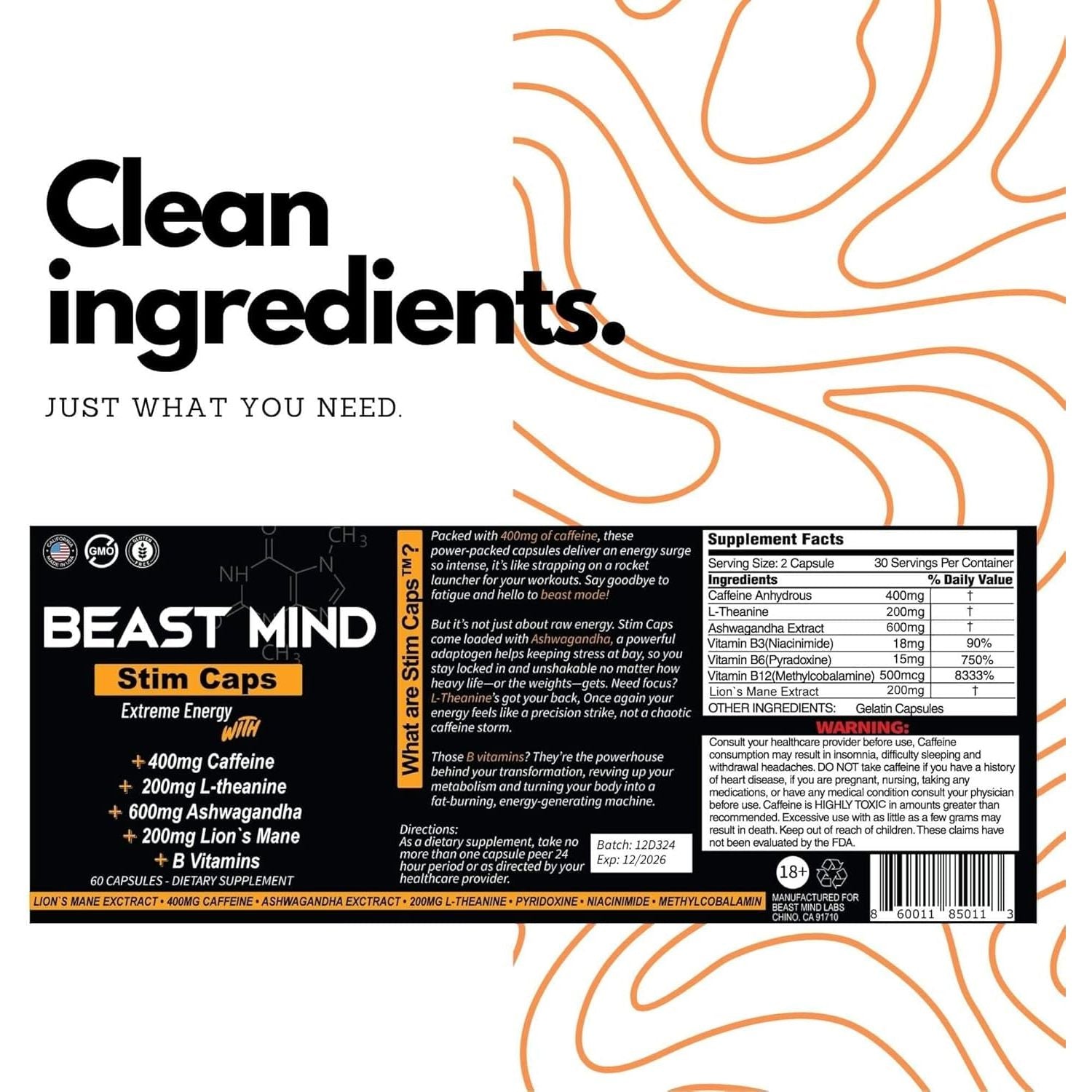 Extreme Energy Pills | 400Mg Caffeine | 600Mg Ashwagandha | 200Mg Lions Mane