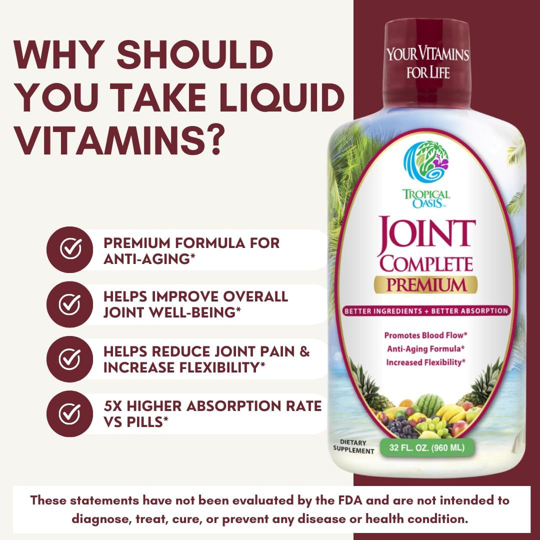 Joint Complete Premium- Liquid Joint Supplement W/Glucosamine, Chondroitin, MSM, Hyaluronic Acid  32Oz, 32 Serv