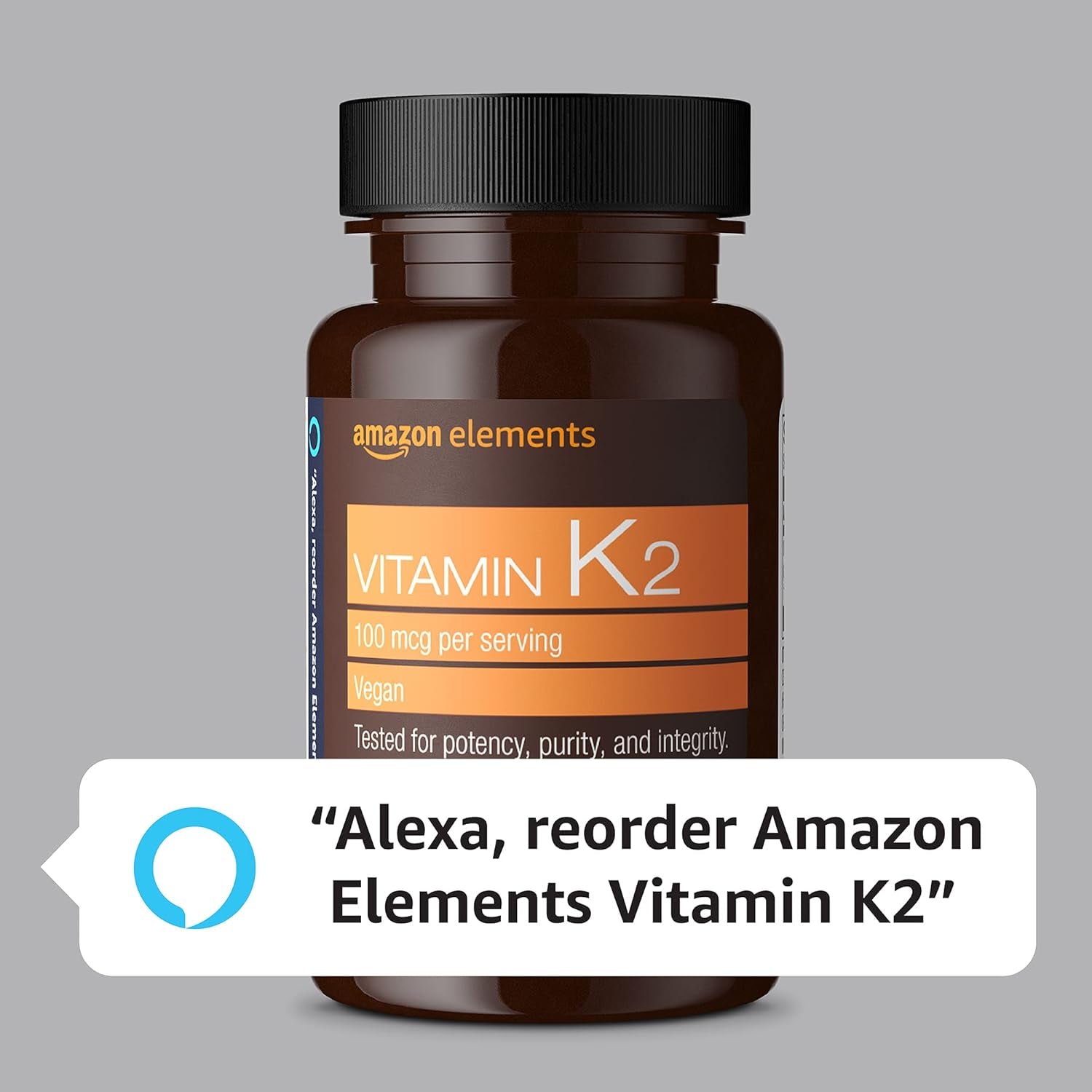 Amazon Elements Vitamin K2 100 Mcg, Vegan, 65 Capsules, 2 Month Supply
