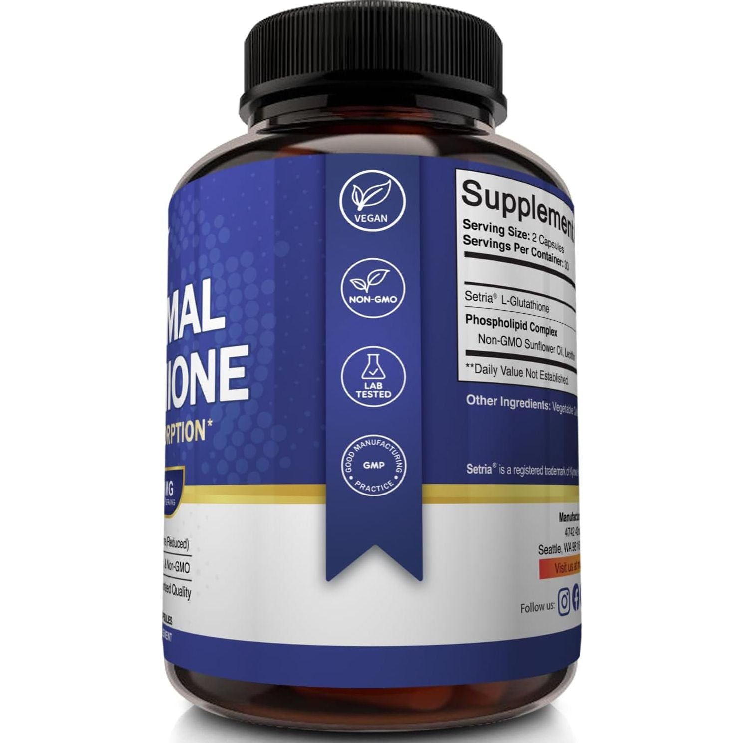 Nutriflair Liposomal Glutathione Supplement Setria® 700Mg - Pure Reduced, Stable Form L-Glutathione Reductase (GSH) 60 Capsules