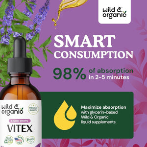 Wild & Organic Vitex Tincture - Liquid Chaste Tree Supplement for Mood Support - 2 Fl Oz