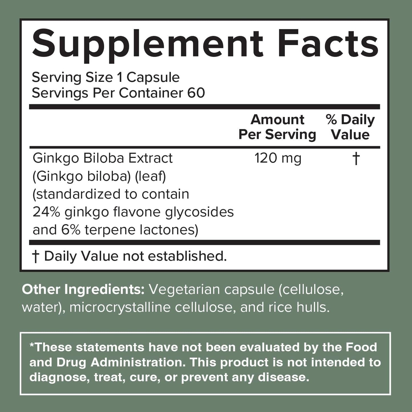 Prominent Nutrition Ginkgo Biloba 120Mg to Help Support Memory & Focus 60 Day Supply