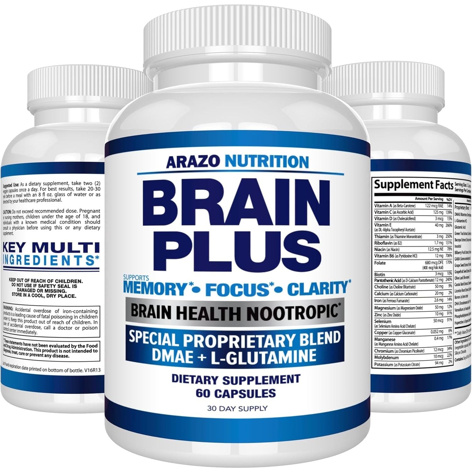 Arazo Nutrition Premium Brain Function Supplement – Memory, Focus, Clarity – Nootropic Booster