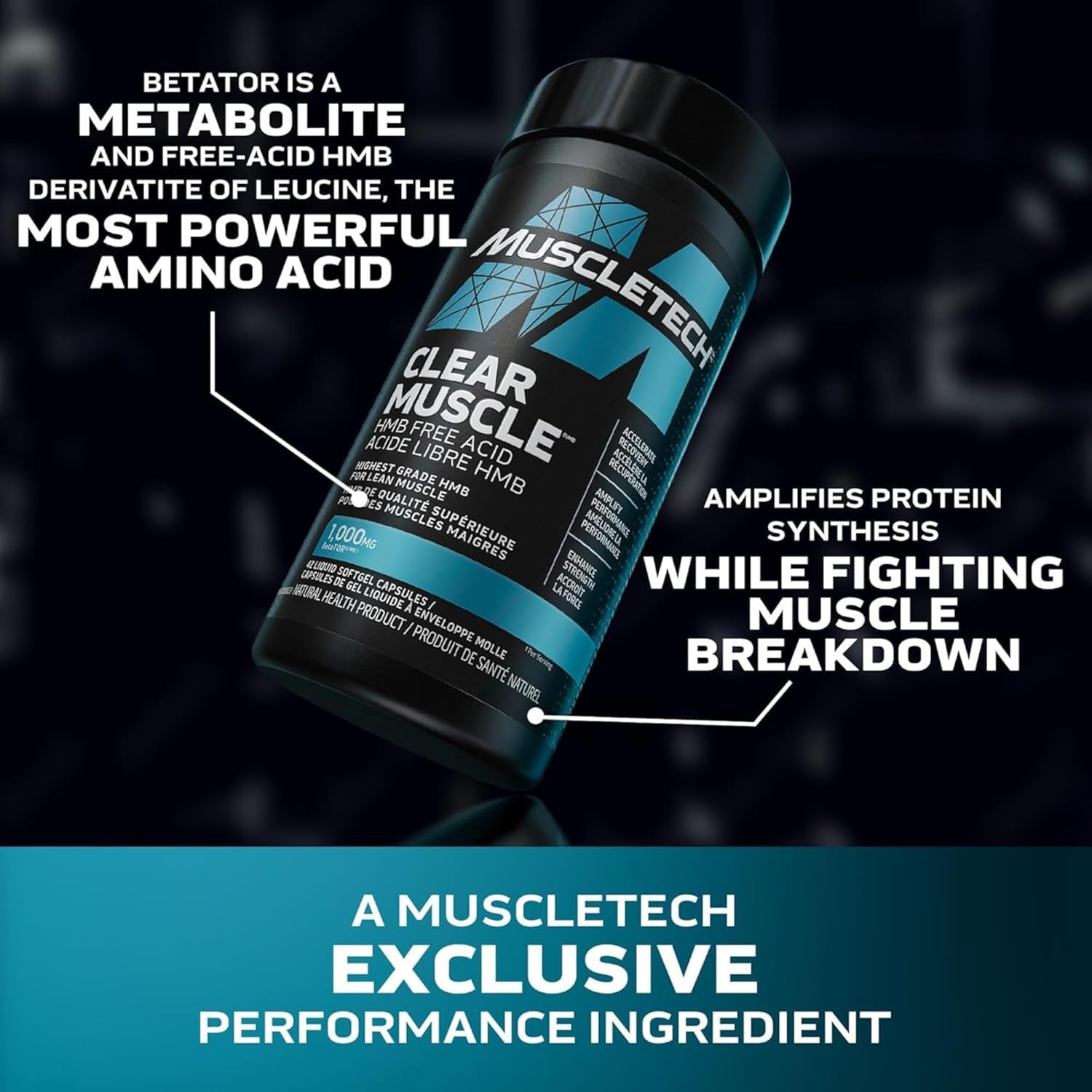 Muscletech HMB Supplements 1000Mg, Clear Muscle (42 Liquid Softgels) - Highest Grade HMB