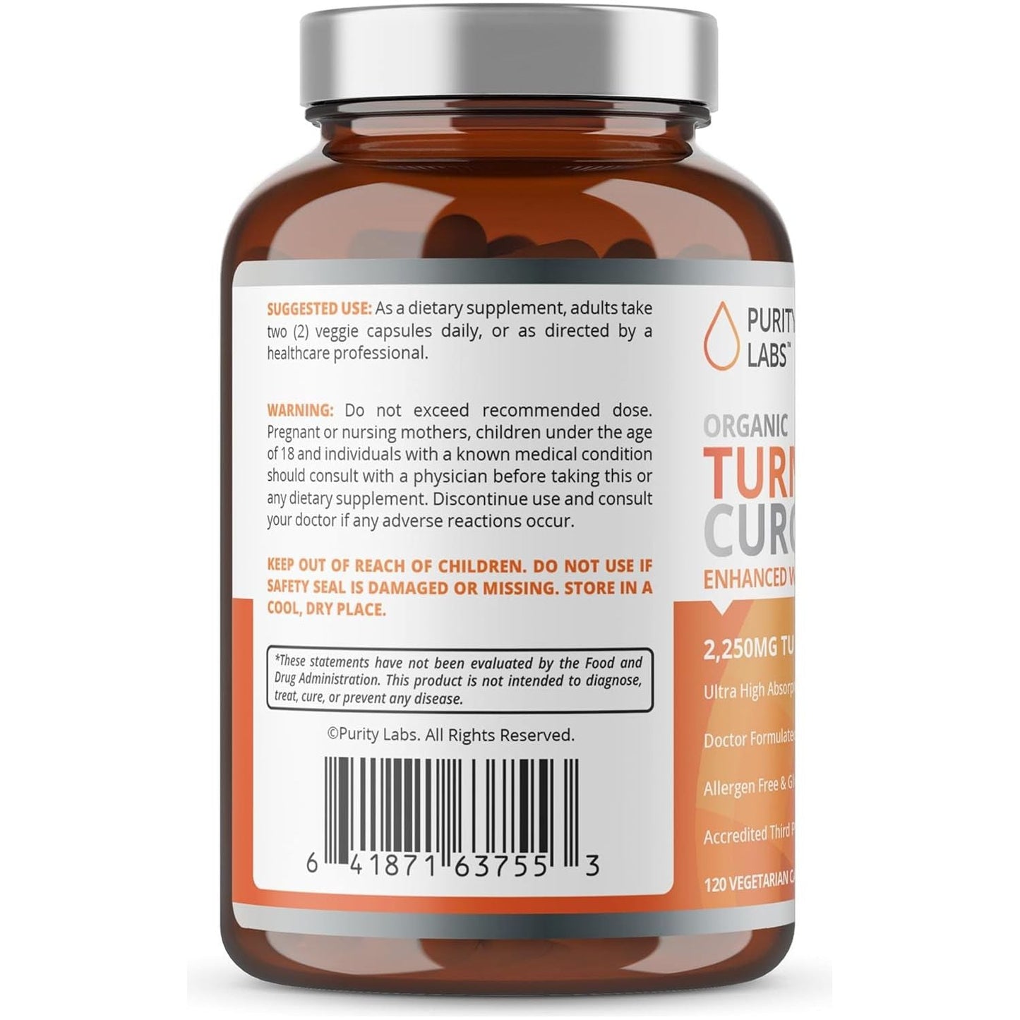 Organic Turmeric Curcumin with Black Pepper Bioperine 2,250 Mg - Antioxidant Joint Supplement, Muscle & Brain Support 120 Capsules