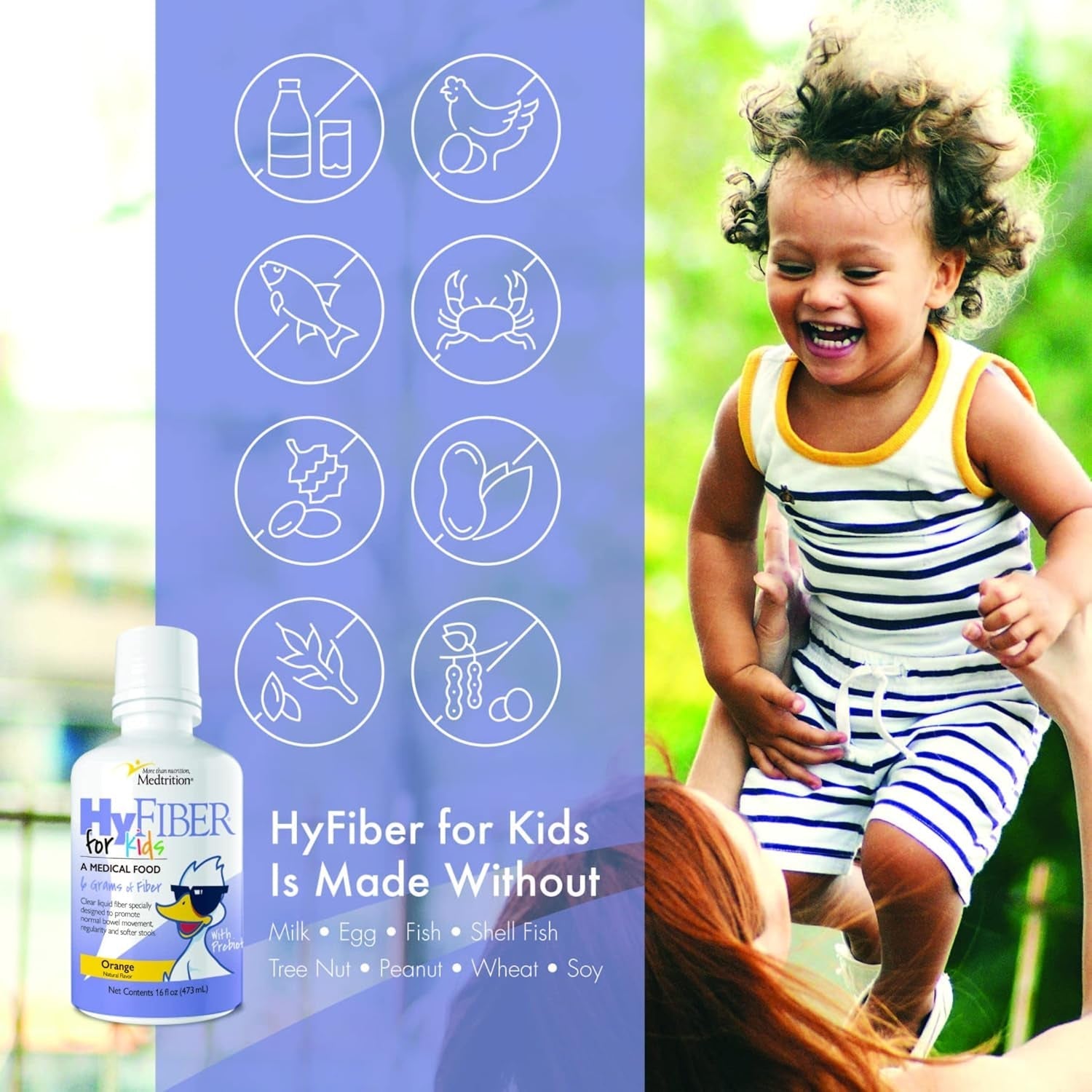 Medtrition Hyfiber Liquid Fiber for Kids, Supports Regularity and Softer Stools, 6 Grams of Fiber, 32 Servings