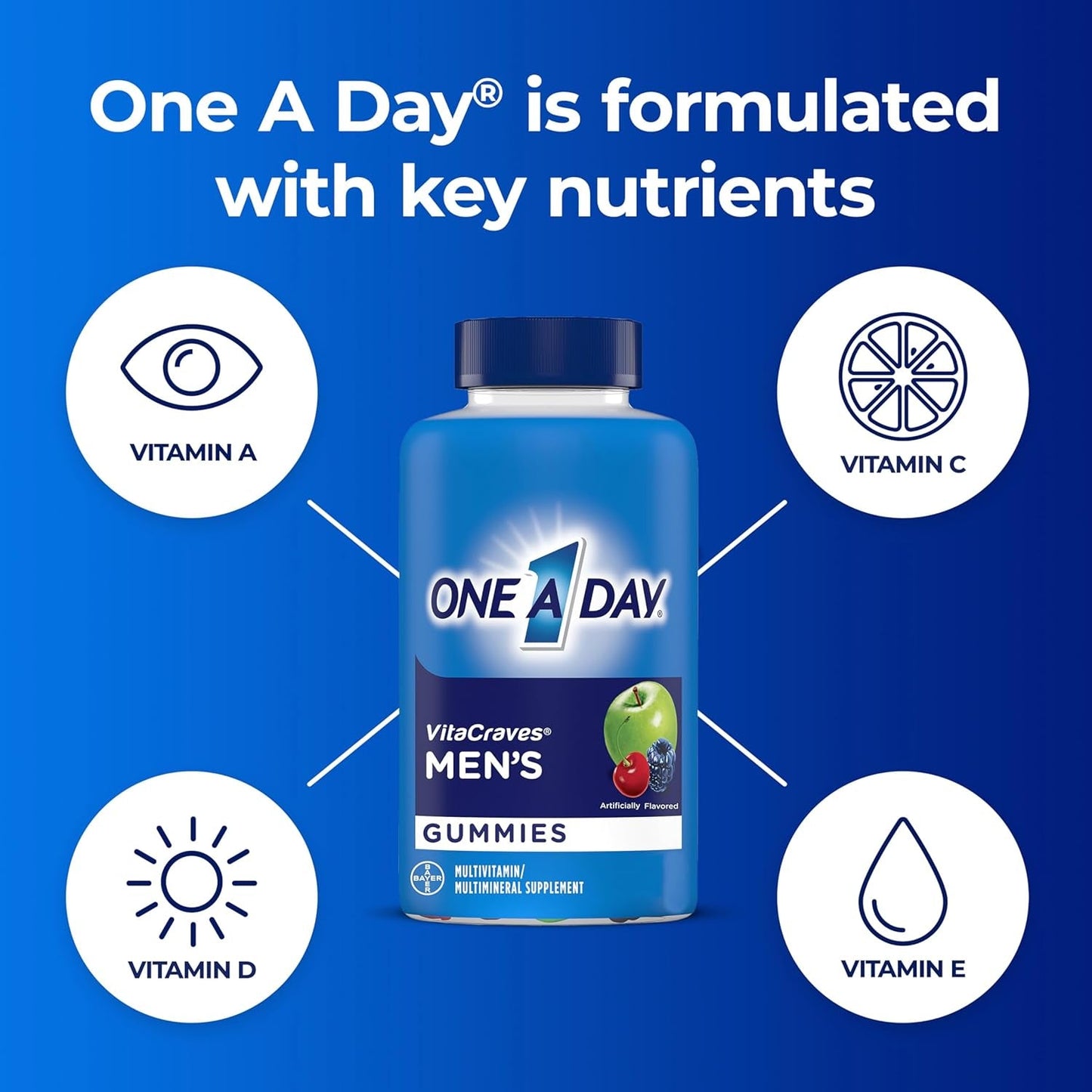 One a Day Men’S Multivitamin Gummies, Multivitamin for Men with Vitamin A, C, D, E, Calcium & More 80 Count