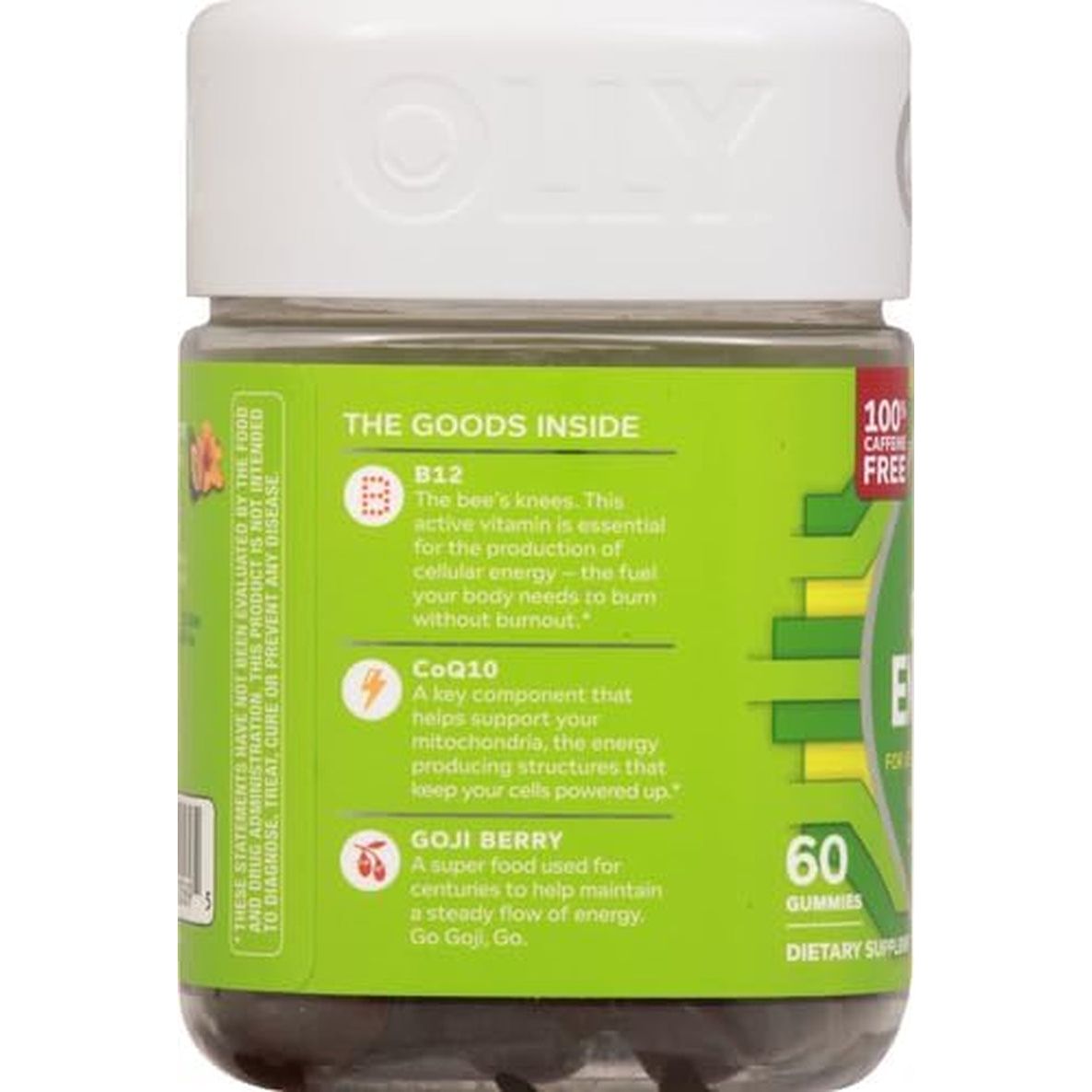 OLLY Daily Energy Gummy, Caffeine Free, Vitamin B12, Coq10, Goji Berry, Adult Chewable Supplement, Tropical Flavor - 60 Count